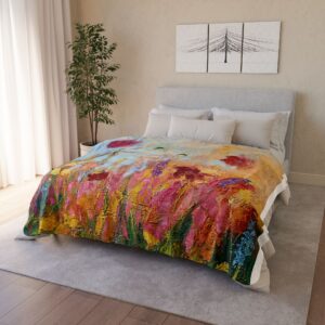 Colorful Fleece Sherpa Blanket -Painted Wildflowers