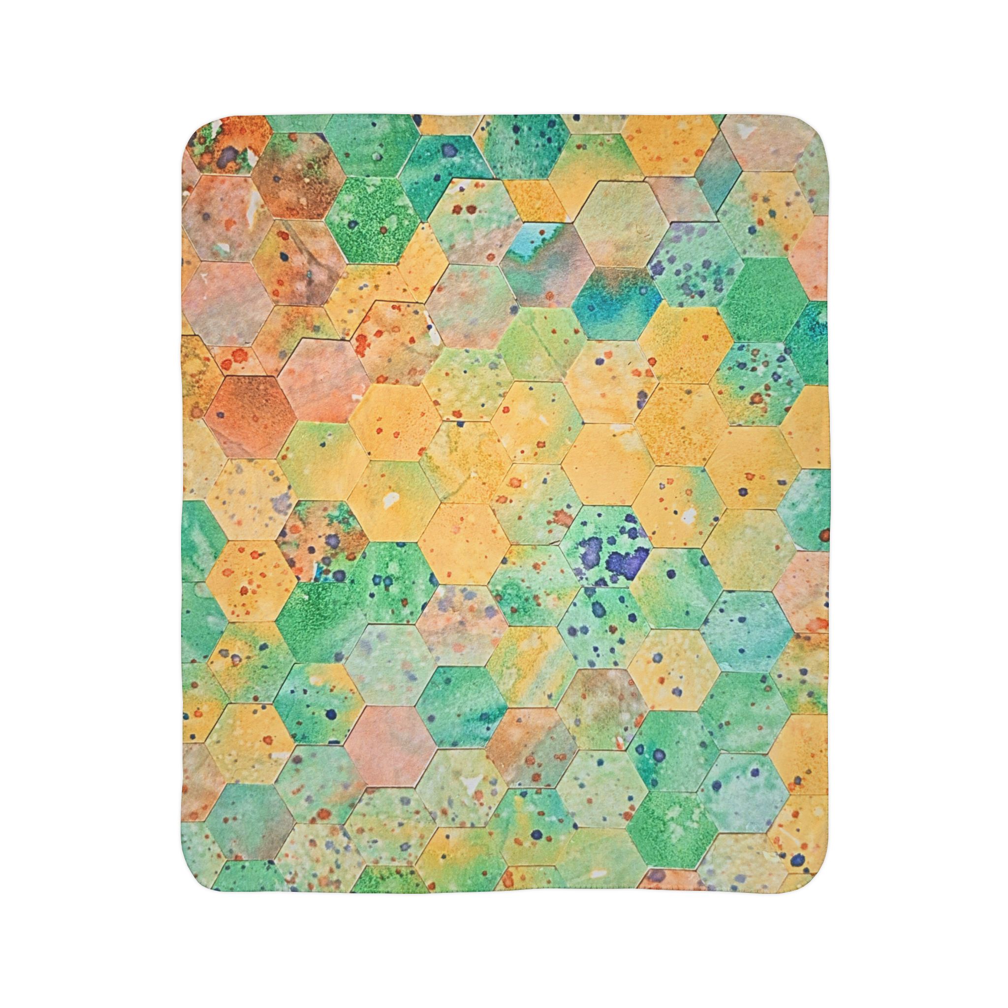 Colorful Fleece Sherpa Blanket - LIght Green and Peach - Image 5