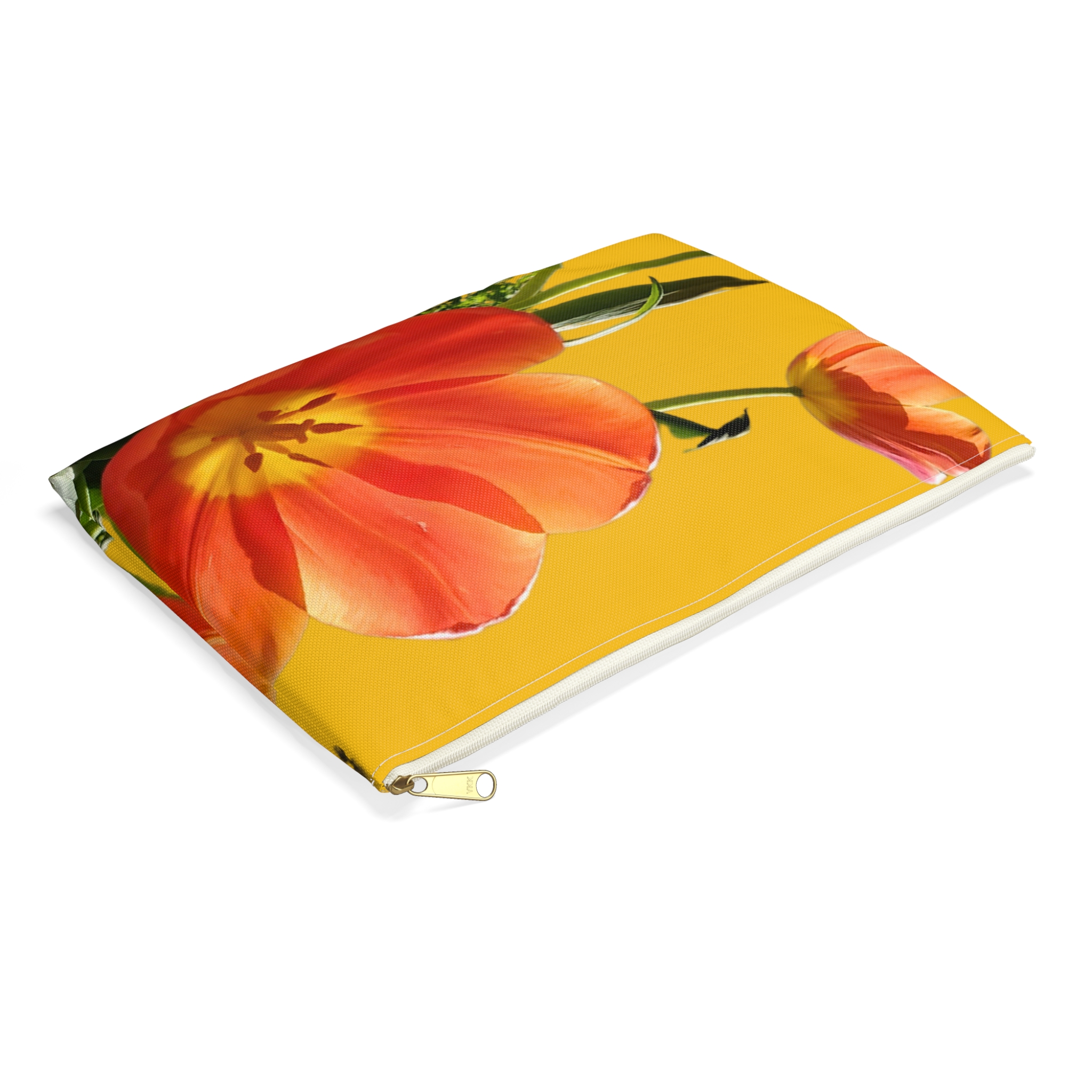 Flat Accessory Pouch Orange Tulips on Yellow - Image 7
