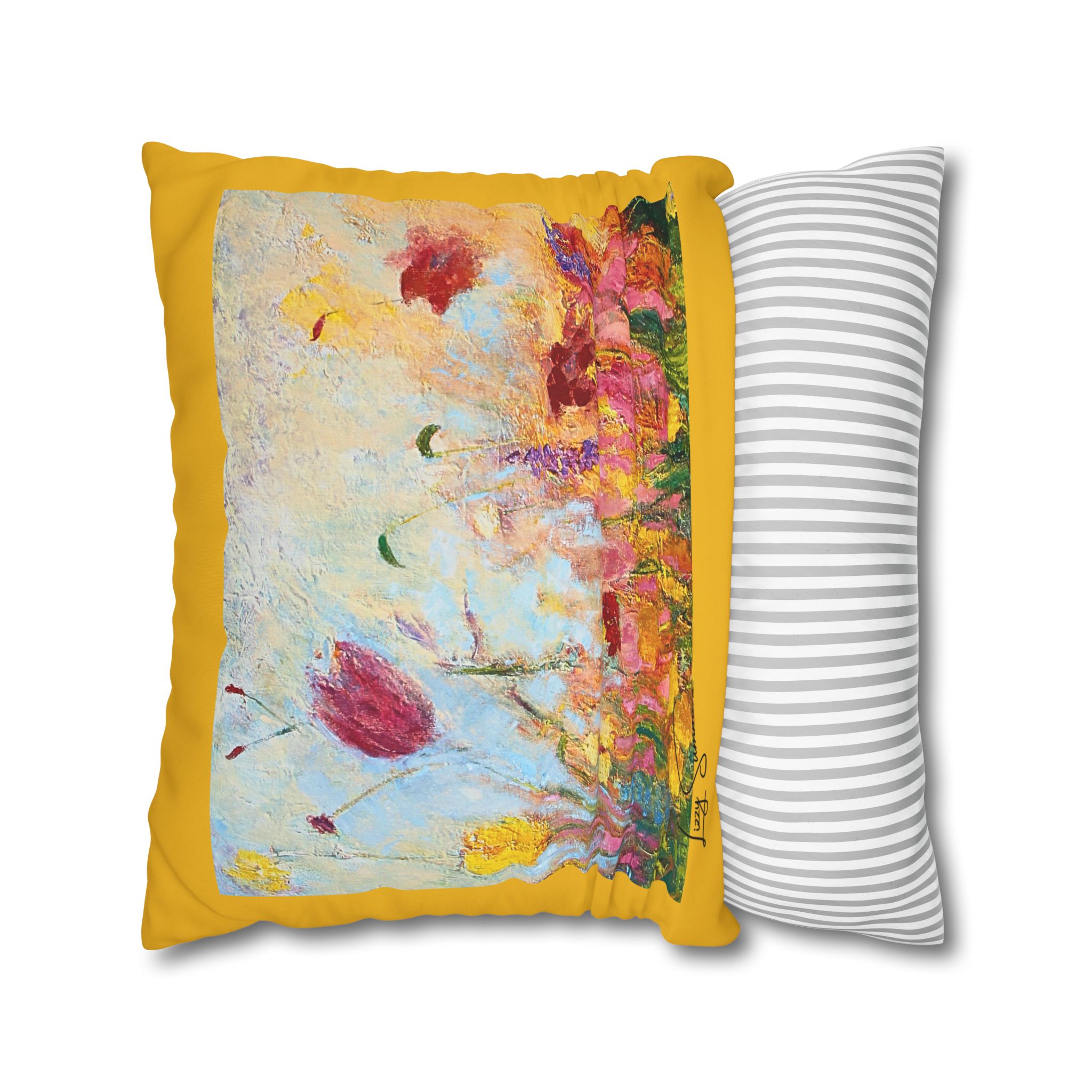 Floral Canvas Pillowcase — Painted Wildflowers on Yellow - Image 17