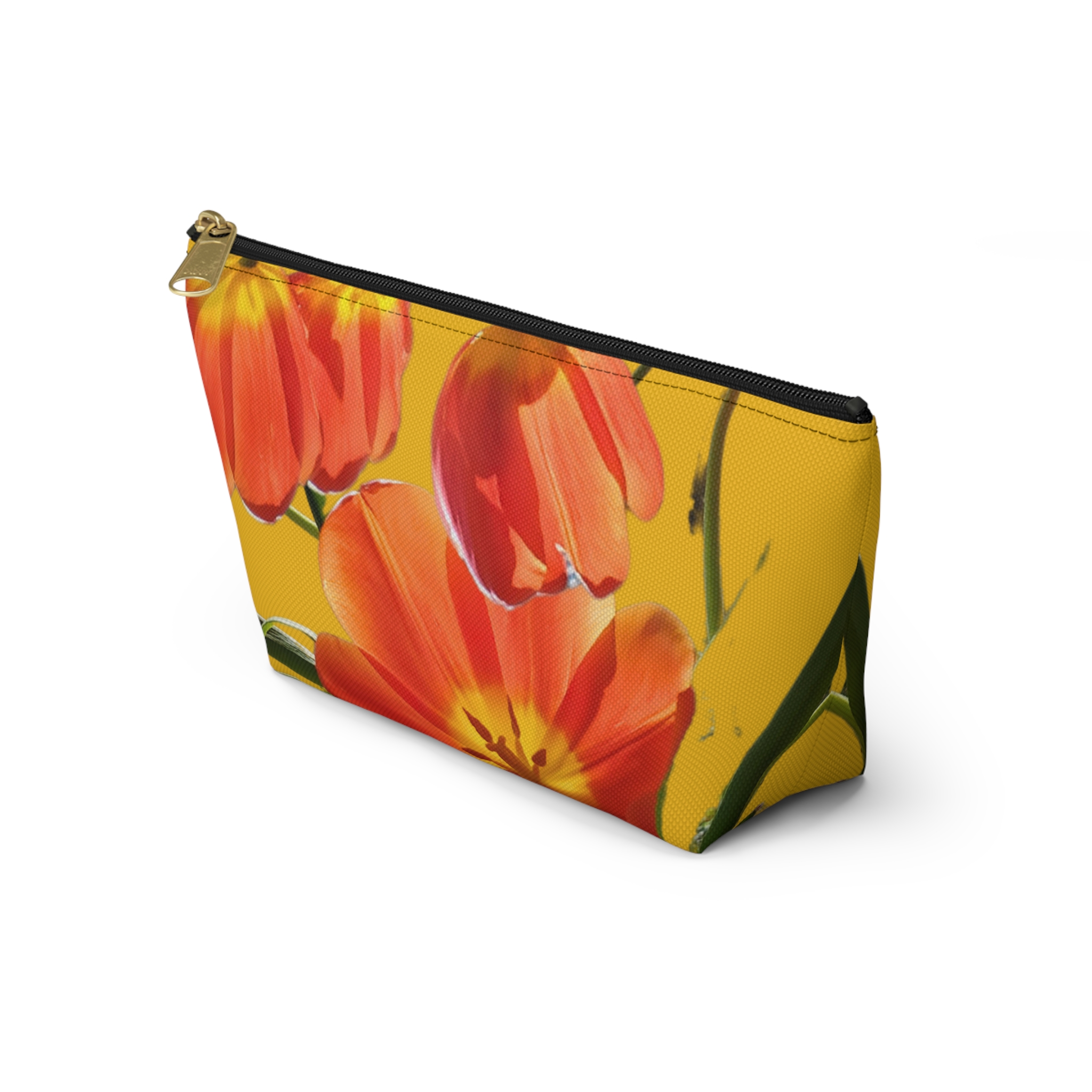 Accessory Pouch w T-bottom Tulips on Yellow