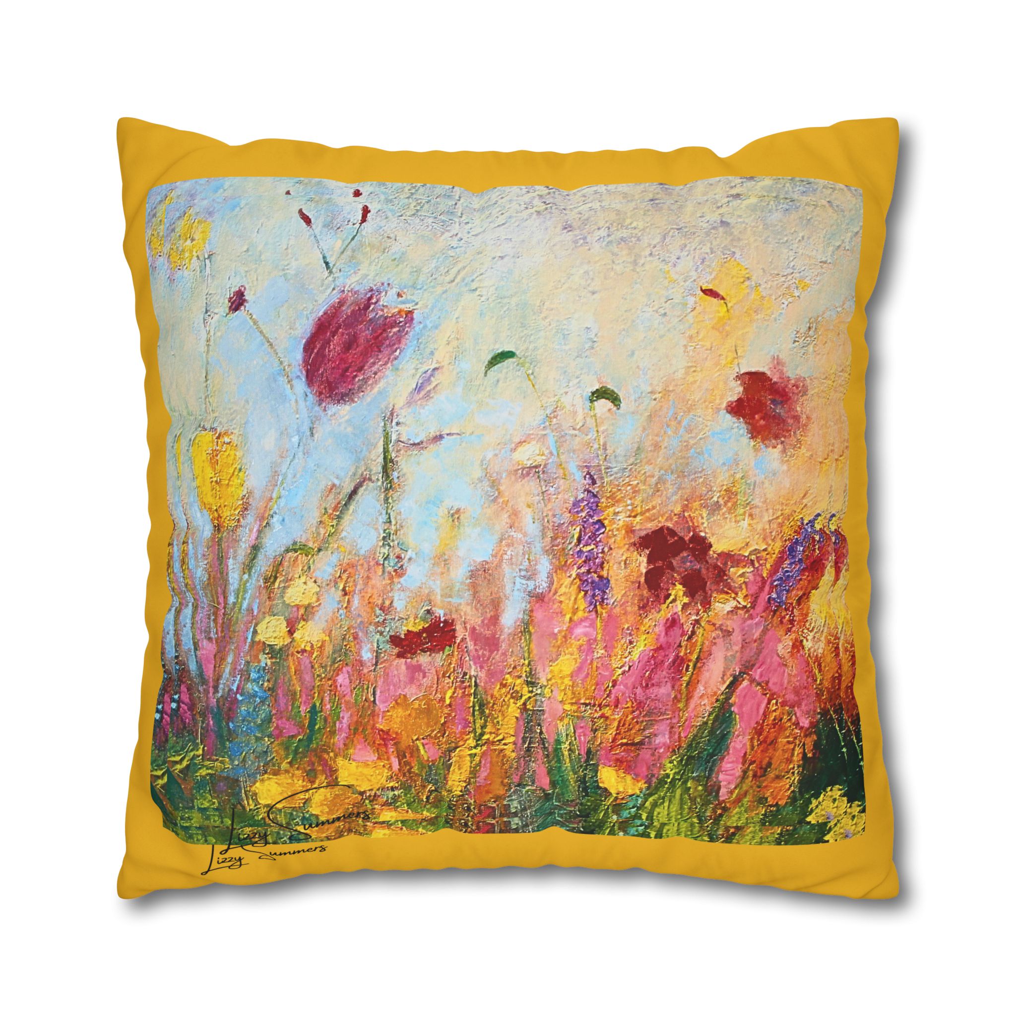Floral Canvas Pillowcase — Painted Wildflowers on Yellow - Image 23