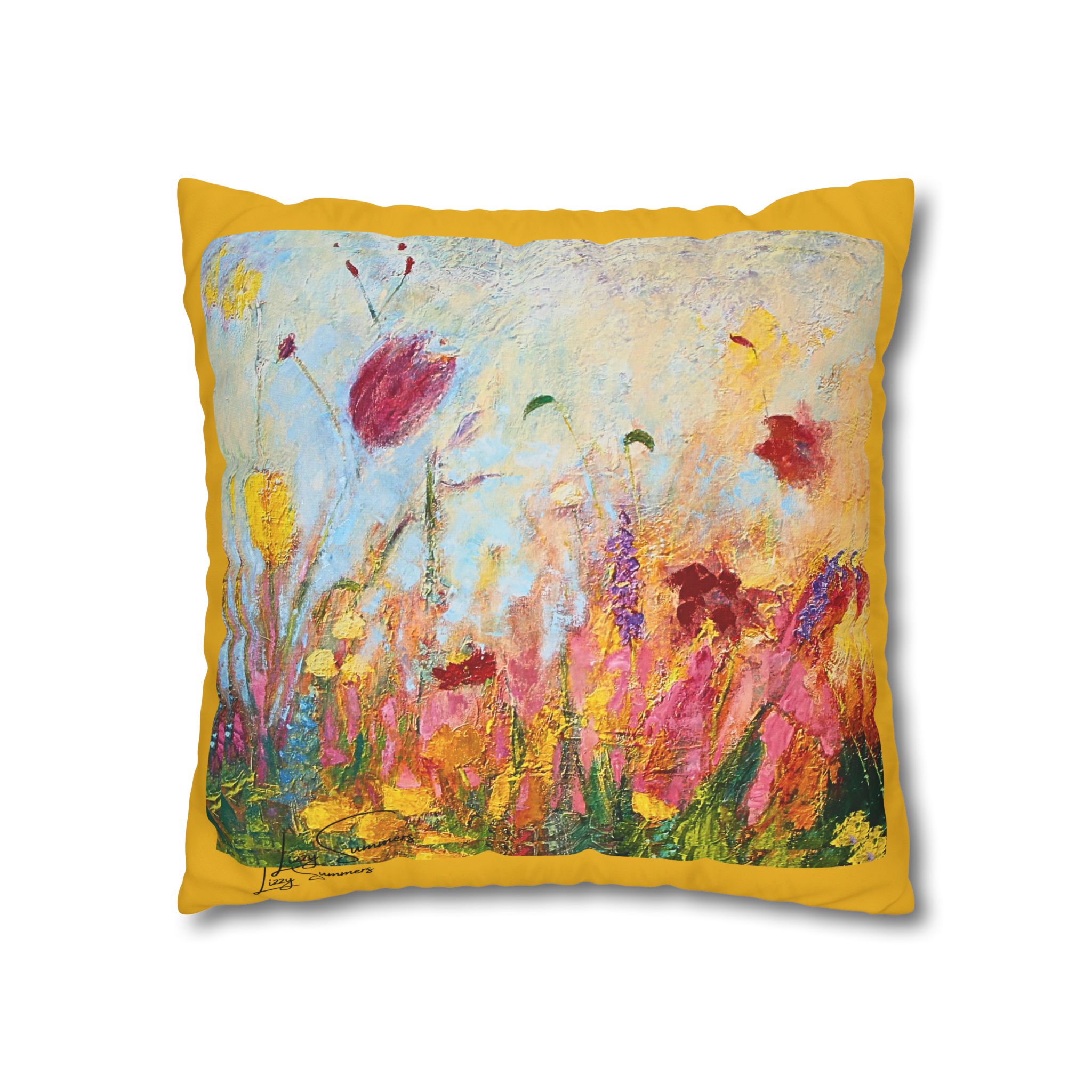 Floral Canvas Pillowcase — Painted Wildflowers on Yellow - Image 8