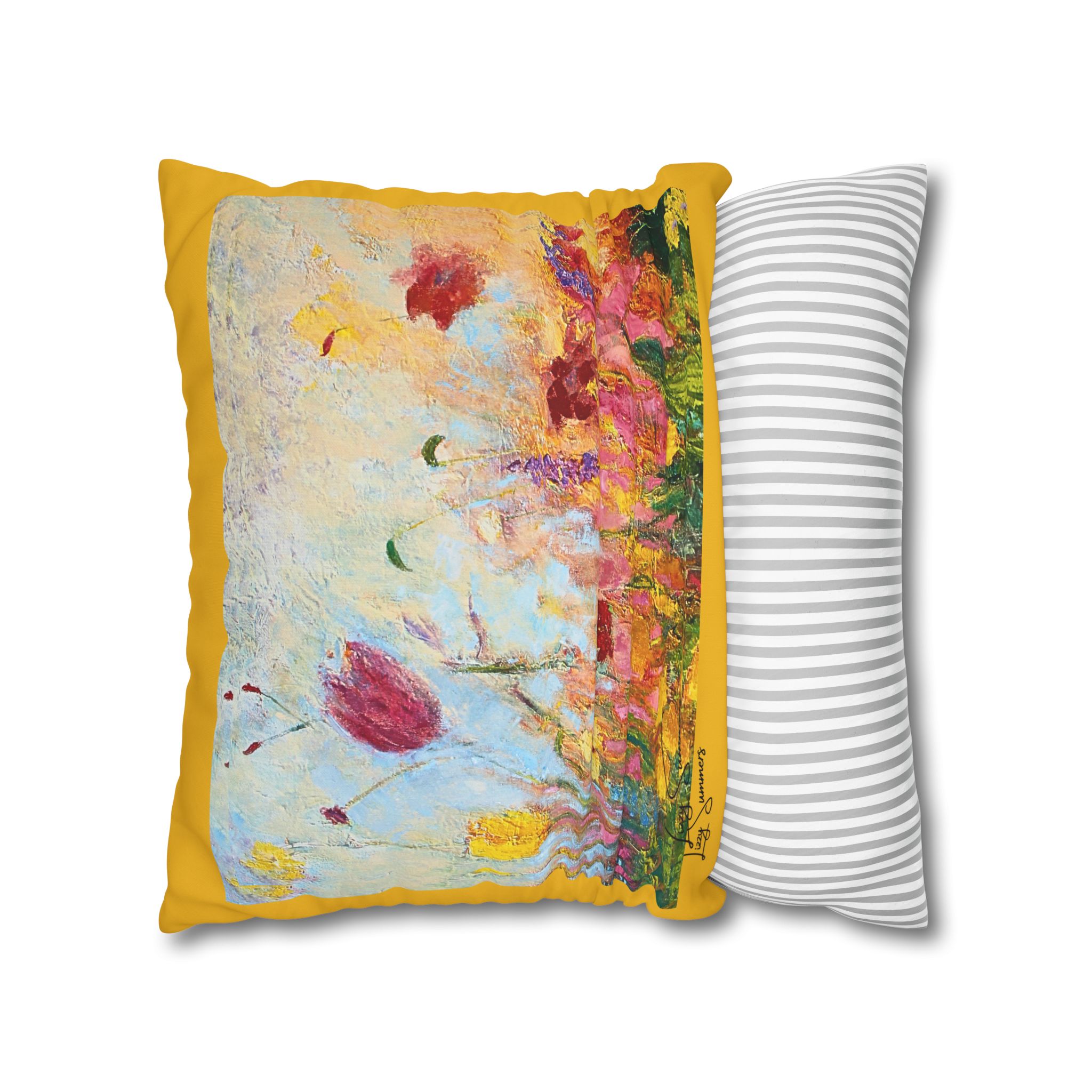 Floral Canvas Pillowcase — Painted Wildflowers on Yellow - Image 14