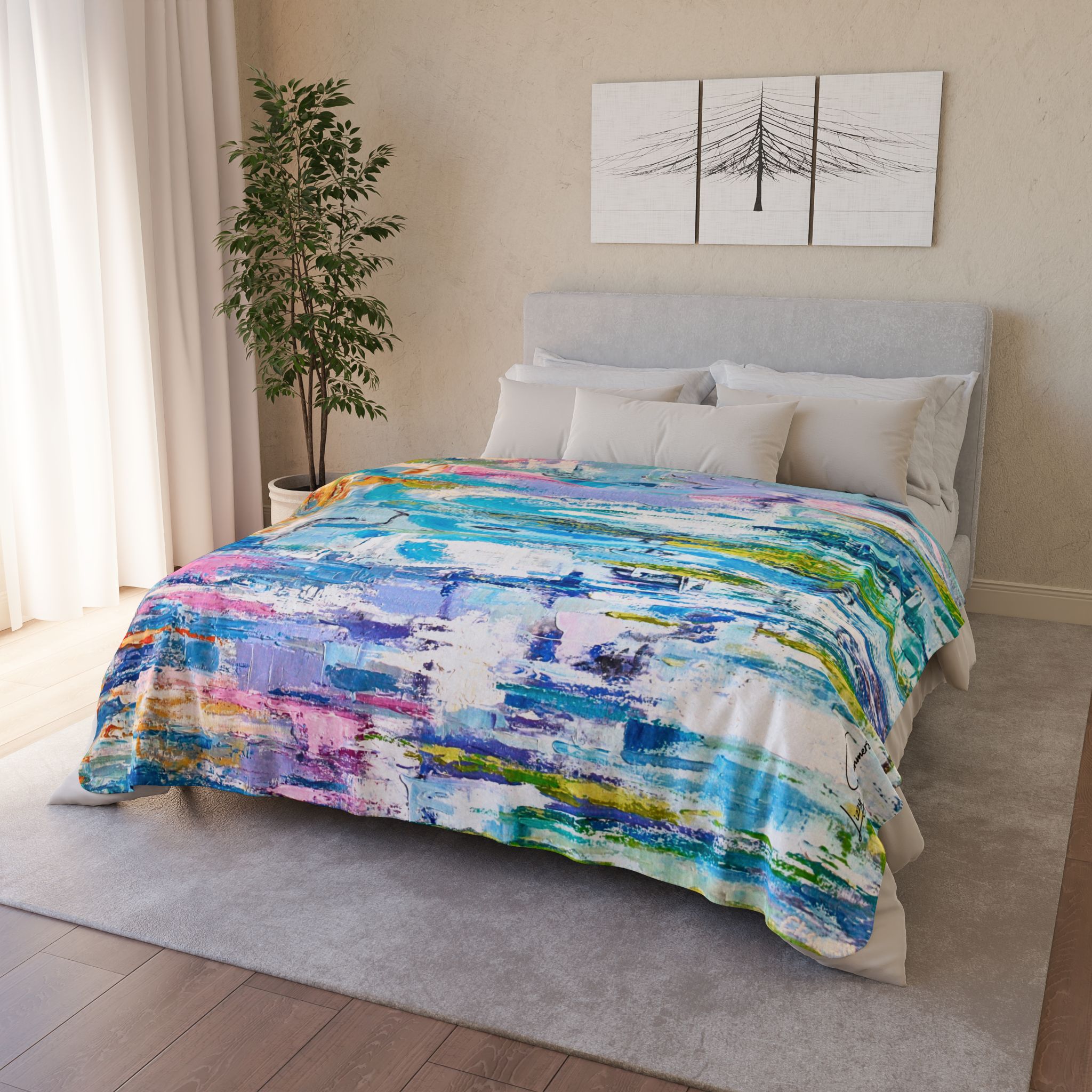 Colorful Fleece Sherpa Blanket - Cool Waters - Image 6
