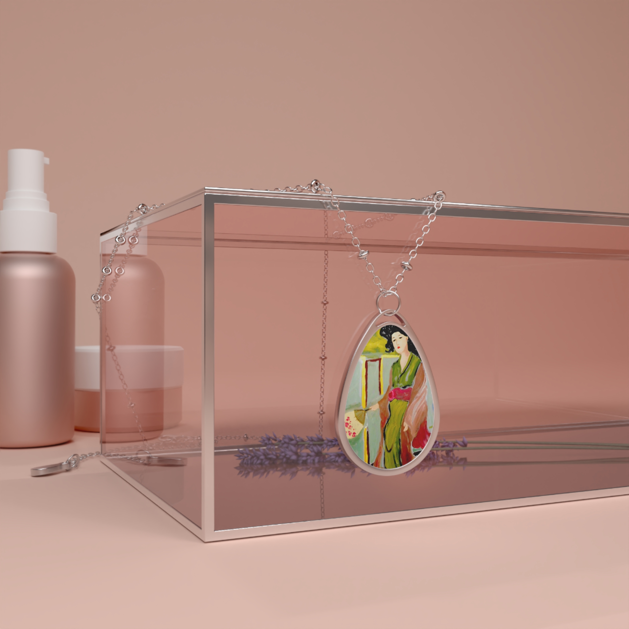 Pendent Geisha Girl from Vintage Silk Scarf - Image 4