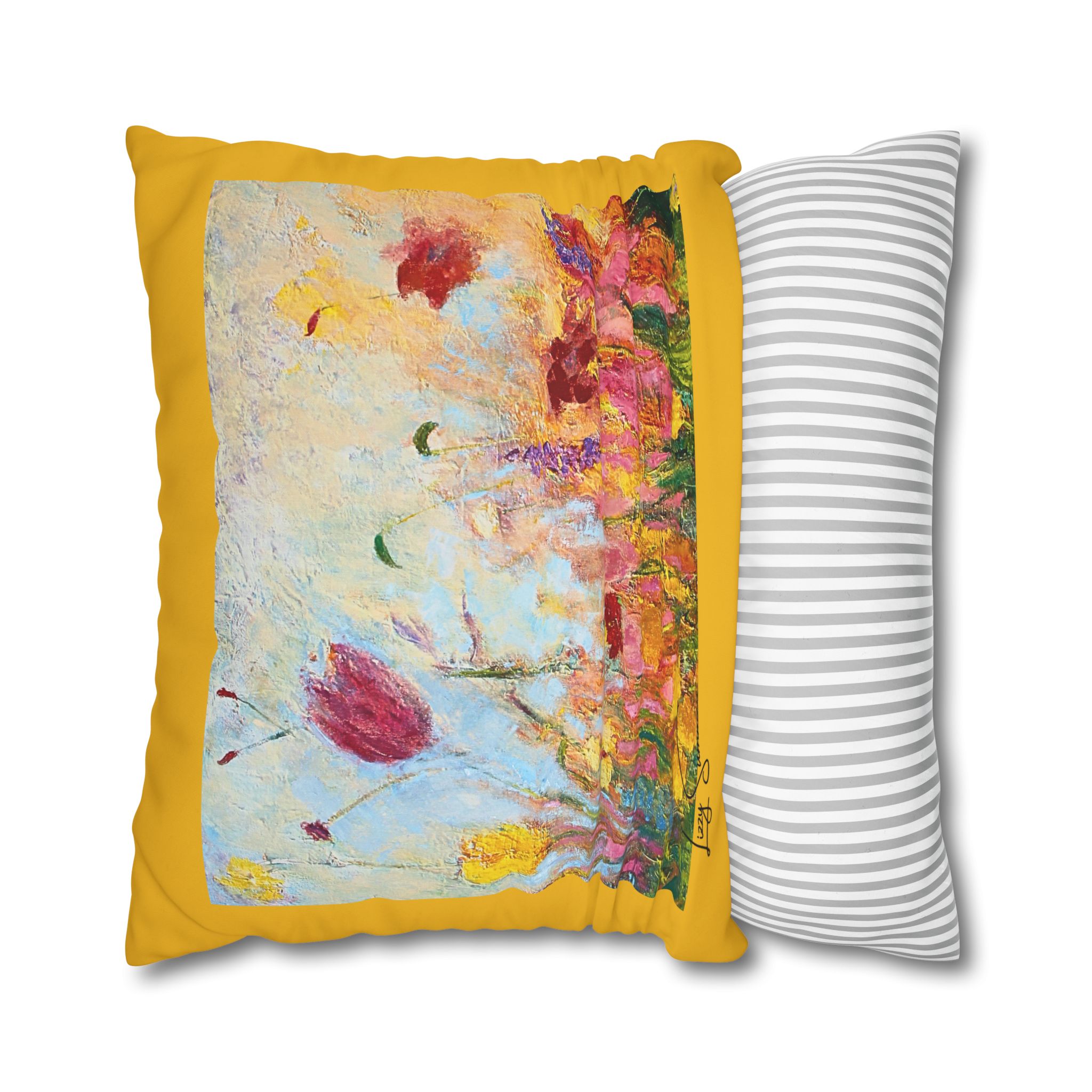 Floral Canvas Pillowcase — Painted Wildflowers on Yellow - Image 22