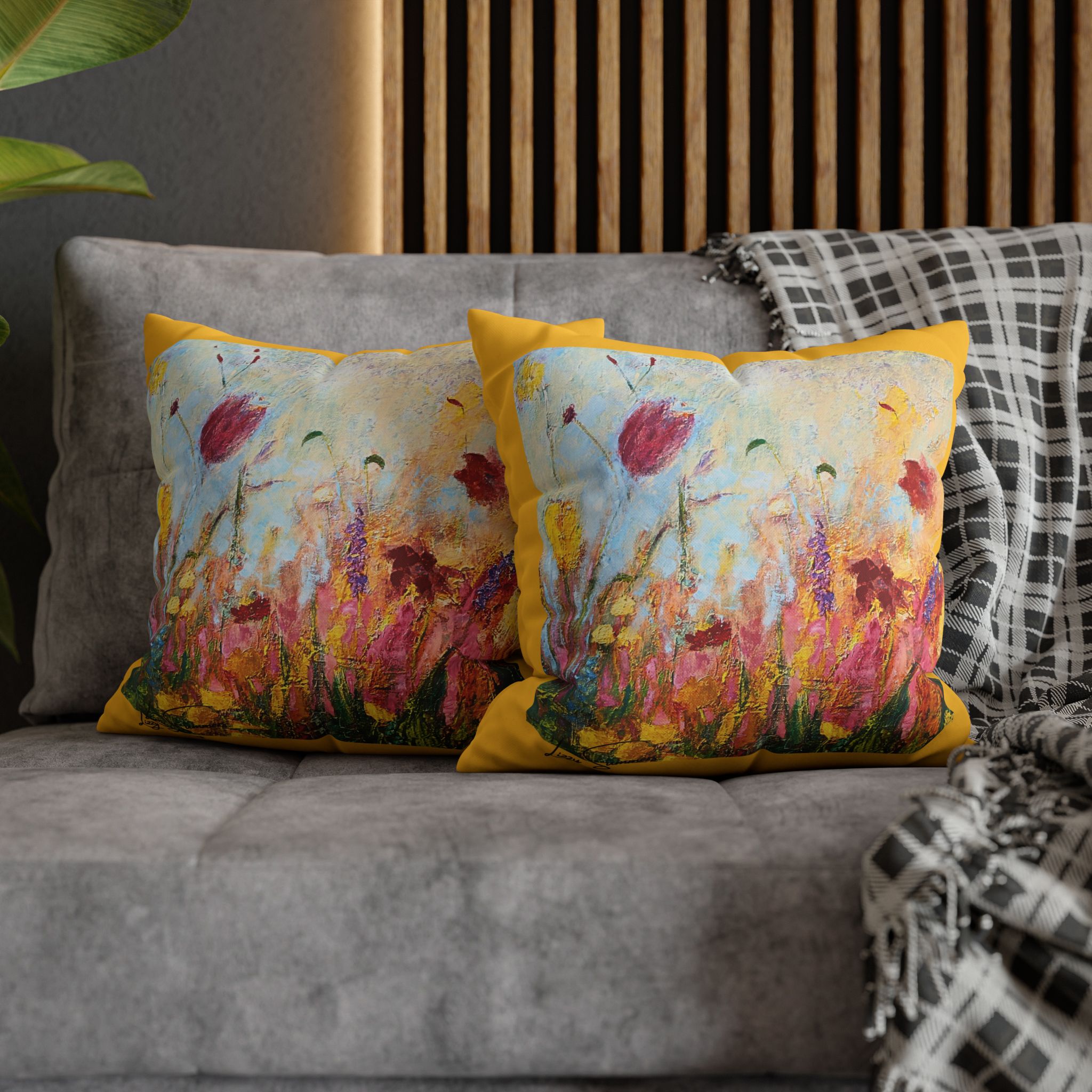 Floral Canvas Pillowcase — Painted Wildflowers on Yellow - Image 6