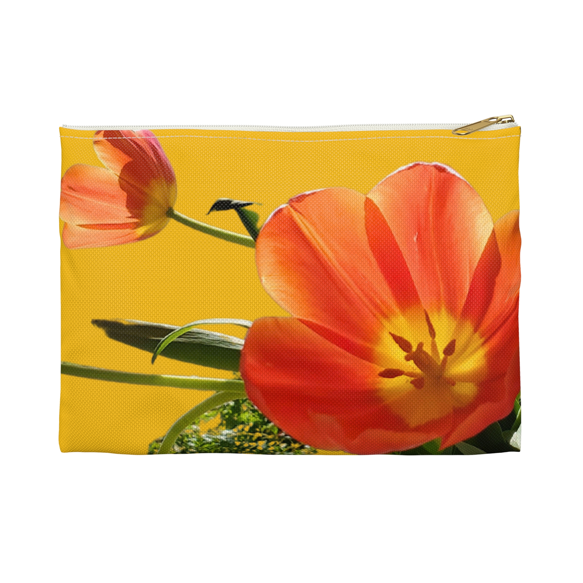 Flat Accessory Pouch Orange Tulips on Yellow - Image 13