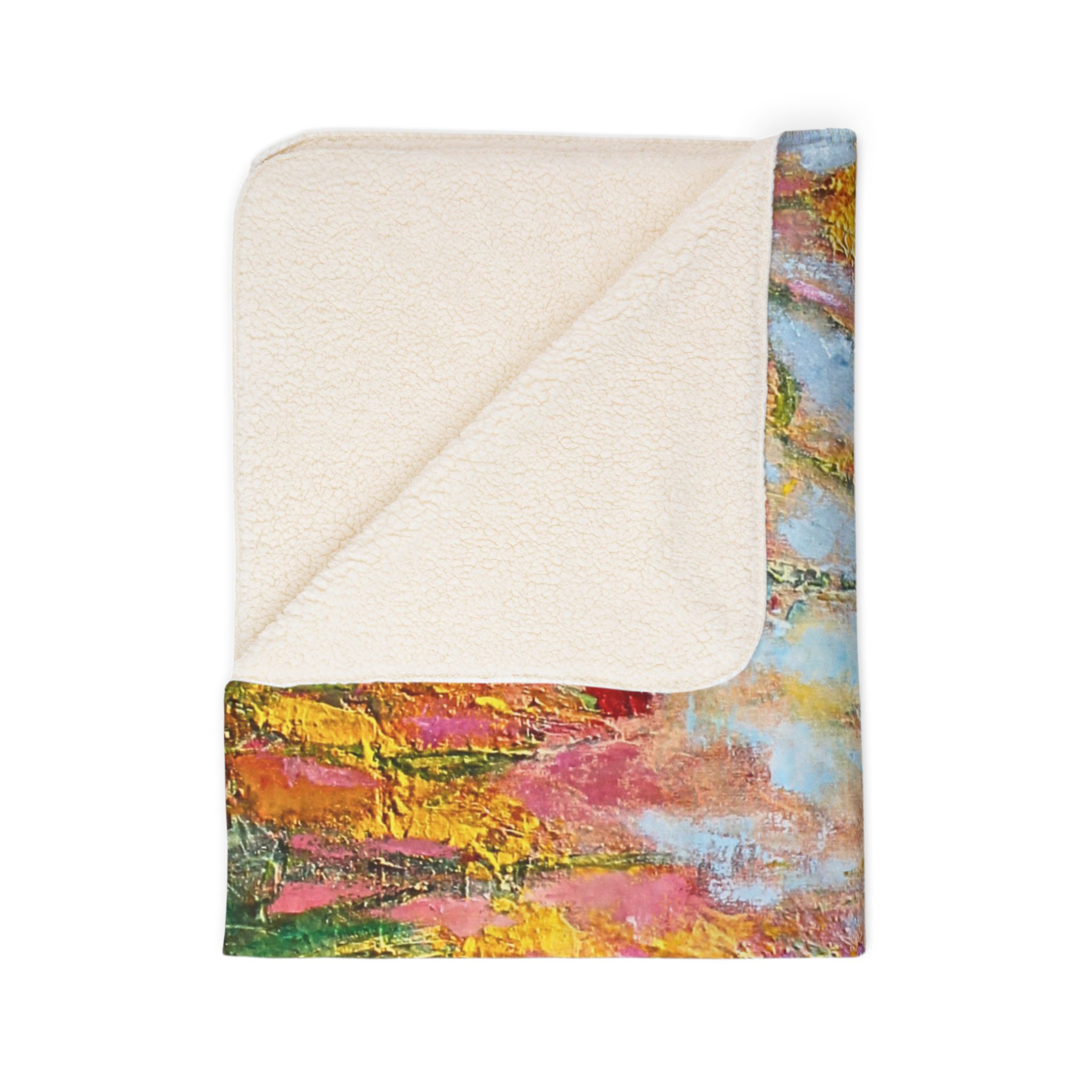 Colorful Fleece Sherpa Blanket -Painted Wildflowers - Image 8