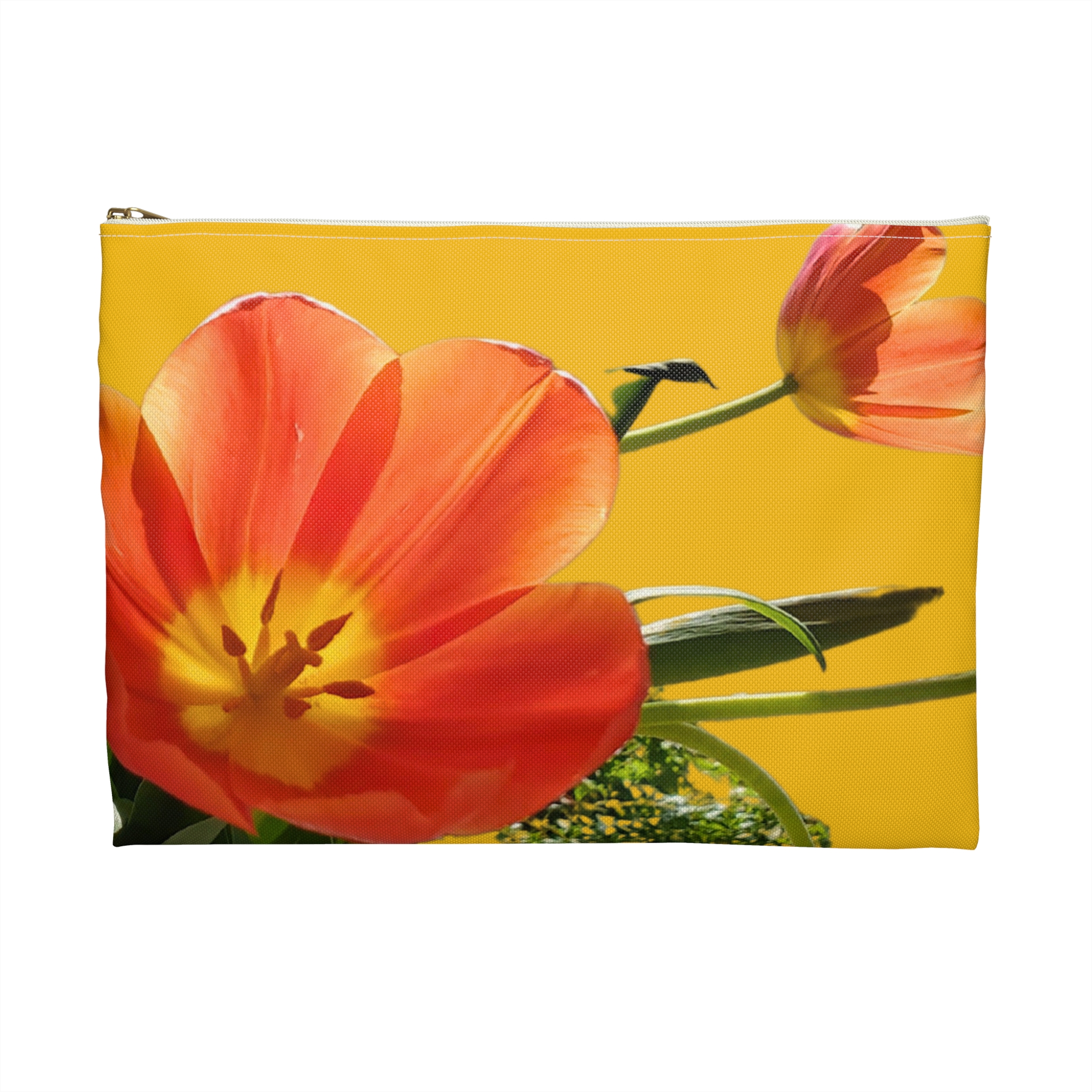 Flat Accessory Pouch Orange Tulips on Yellow - Image 6