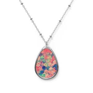 Oval Necklace Paper Dots Mostly Pink and a Splash of Neon Green