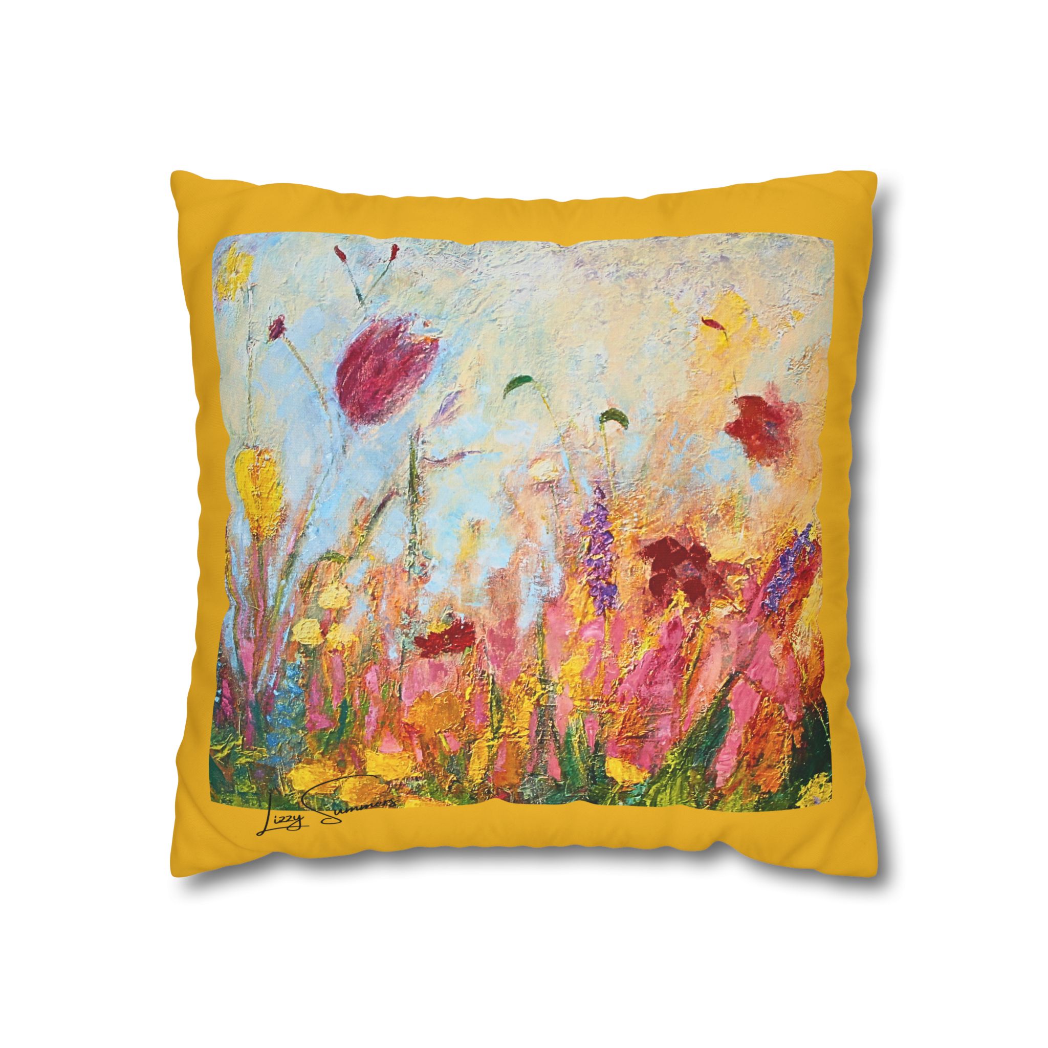Floral Canvas Pillowcase — Painted Wildflowers on Yellow - Image 10