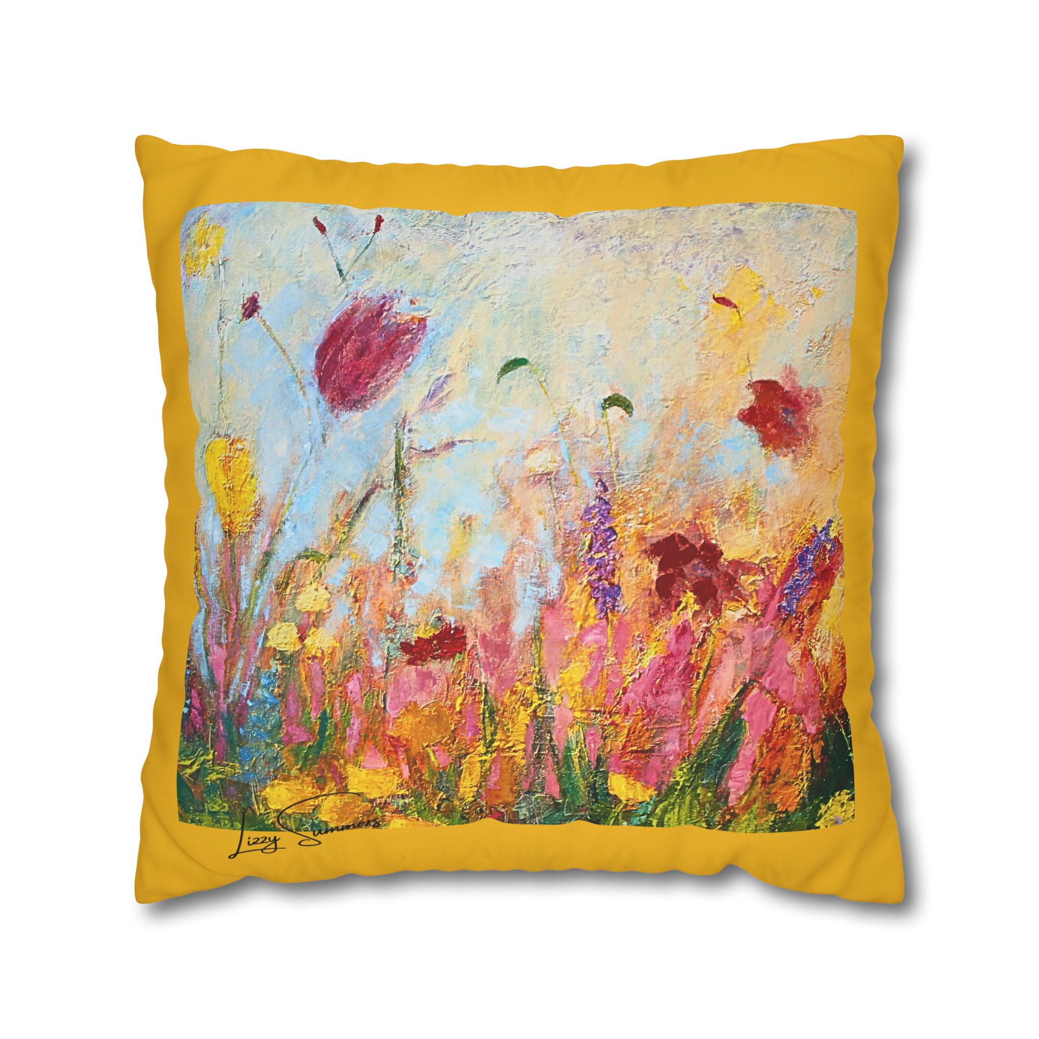 Floral Canvas Pillowcase — Painted Wildflowers on Yellow - Image 20