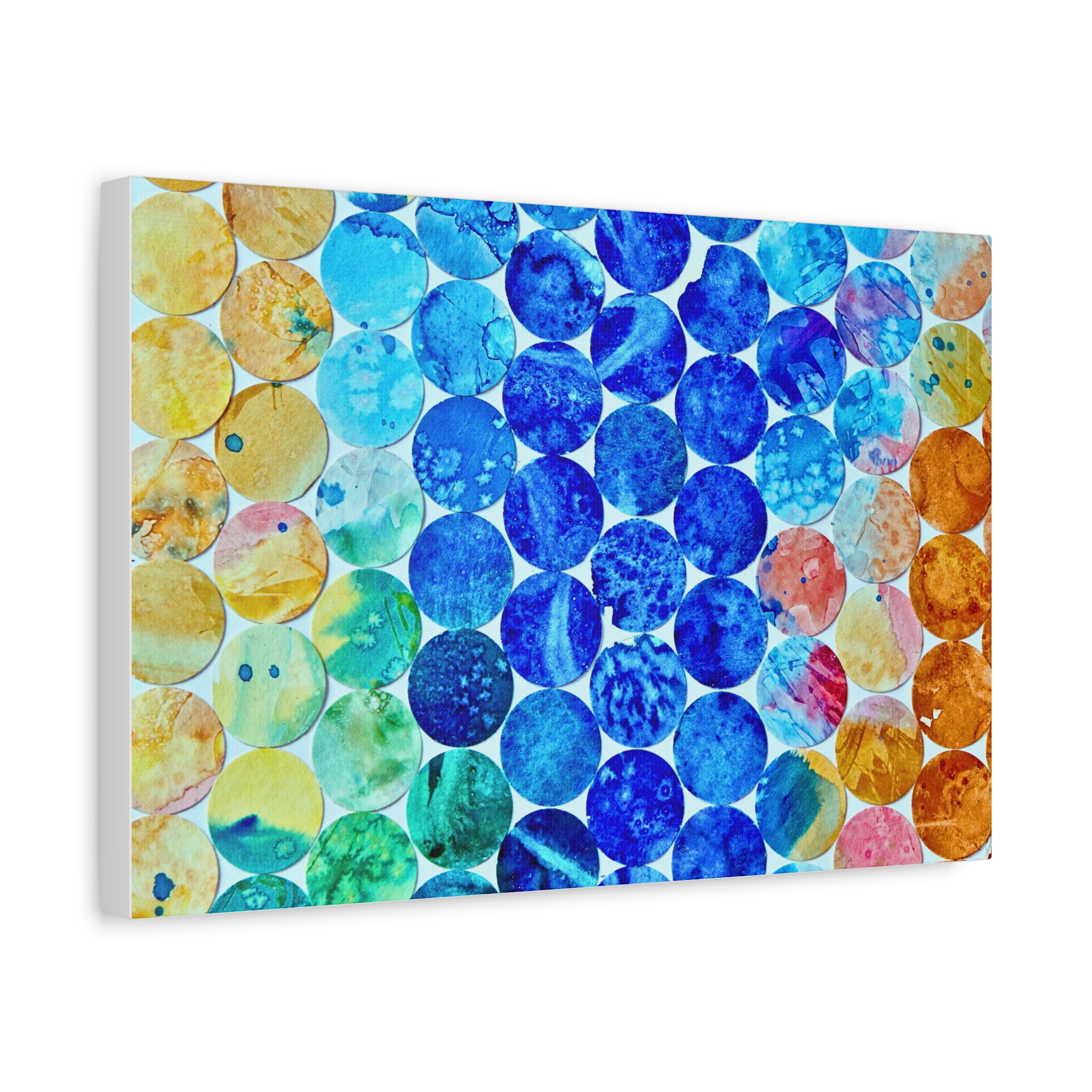 Pops Dots Blue ,Yellow and Oramge Canvas Print-- - Image 3