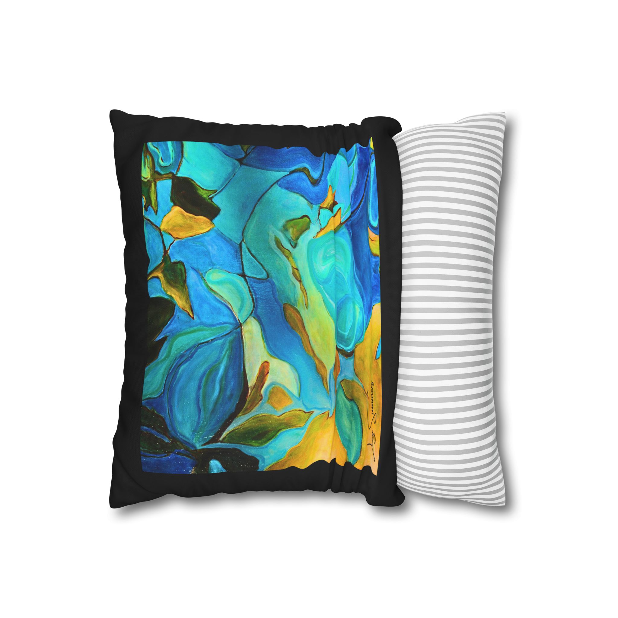Canvas Pillowcase —River Muse Yellow, Blue and Green - Image 2
