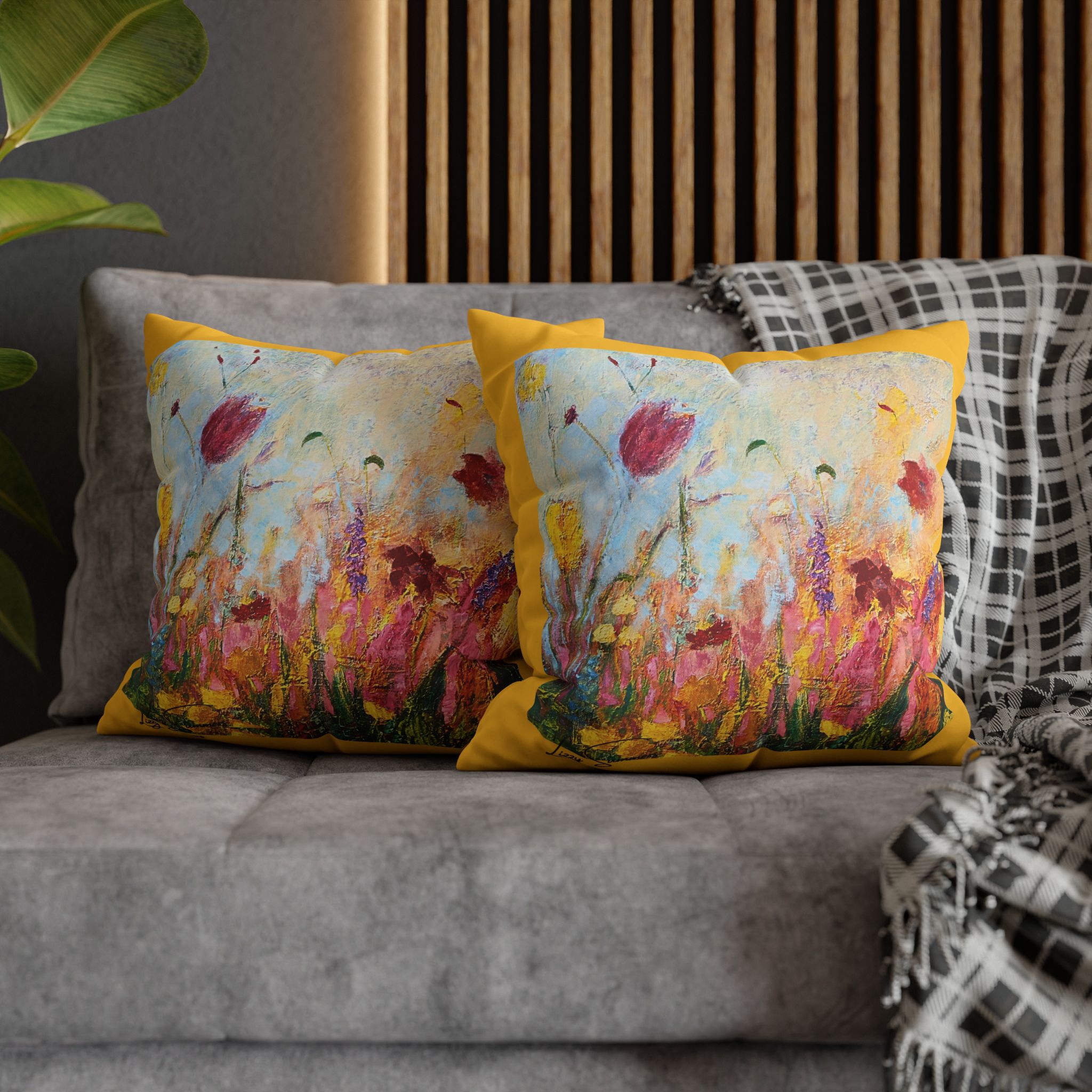 Floral Canvas Pillowcase — Painted Wildflowers on Yellow - Image 11