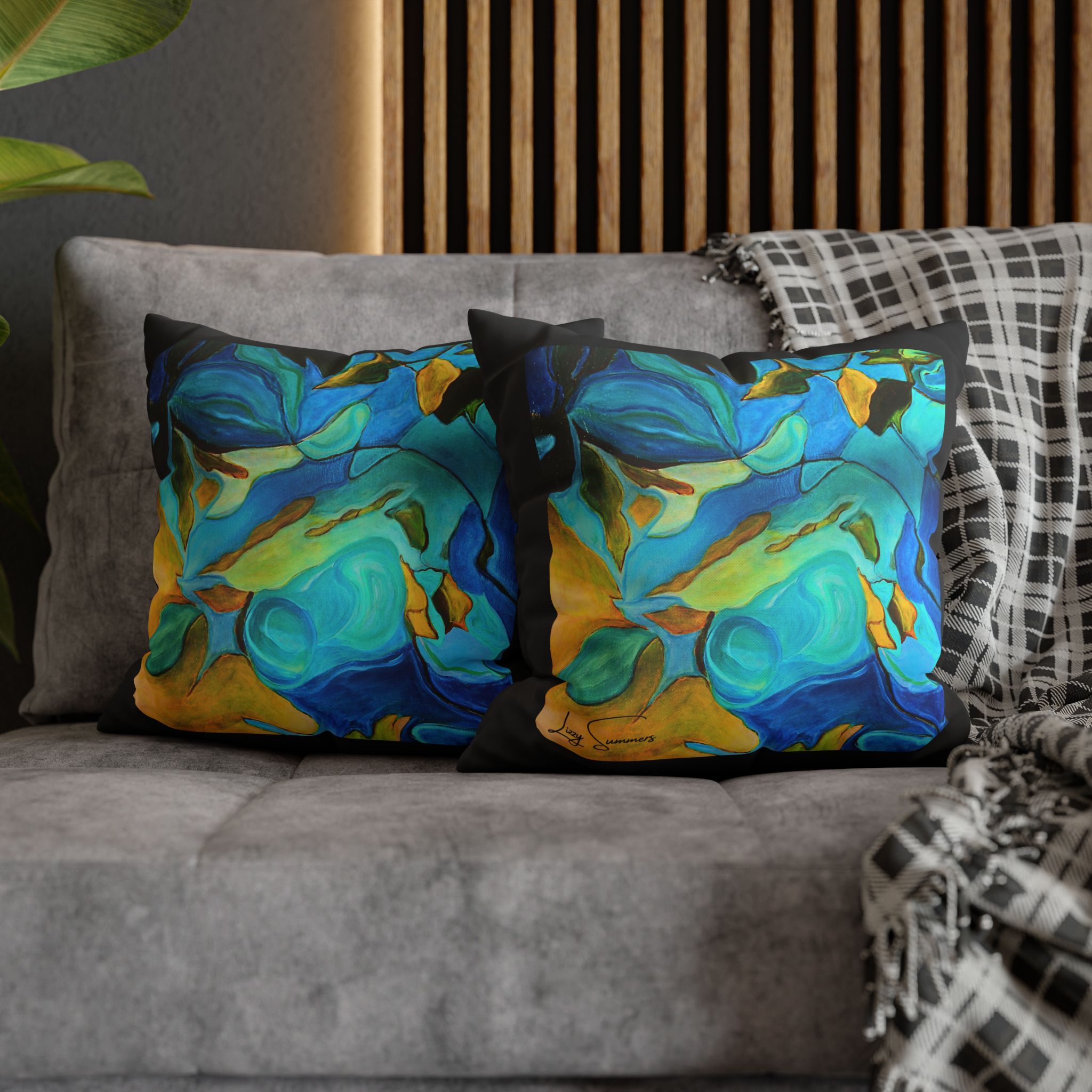 Canvas Pillowcase —River Muse Yellow, Blue and Green - Image 6