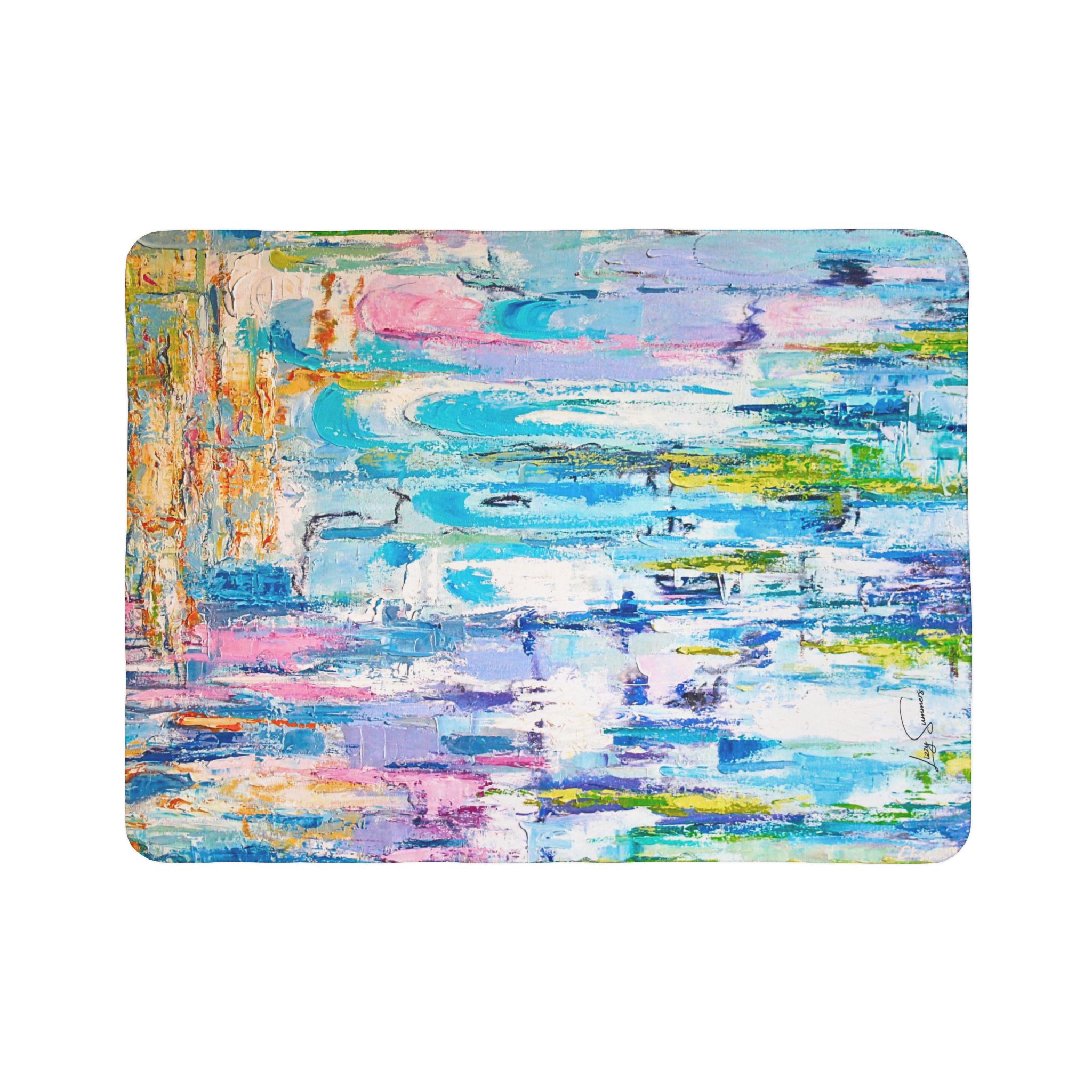 Colorful Fleece Sherpa Blanket - Cool Waters - Image 3