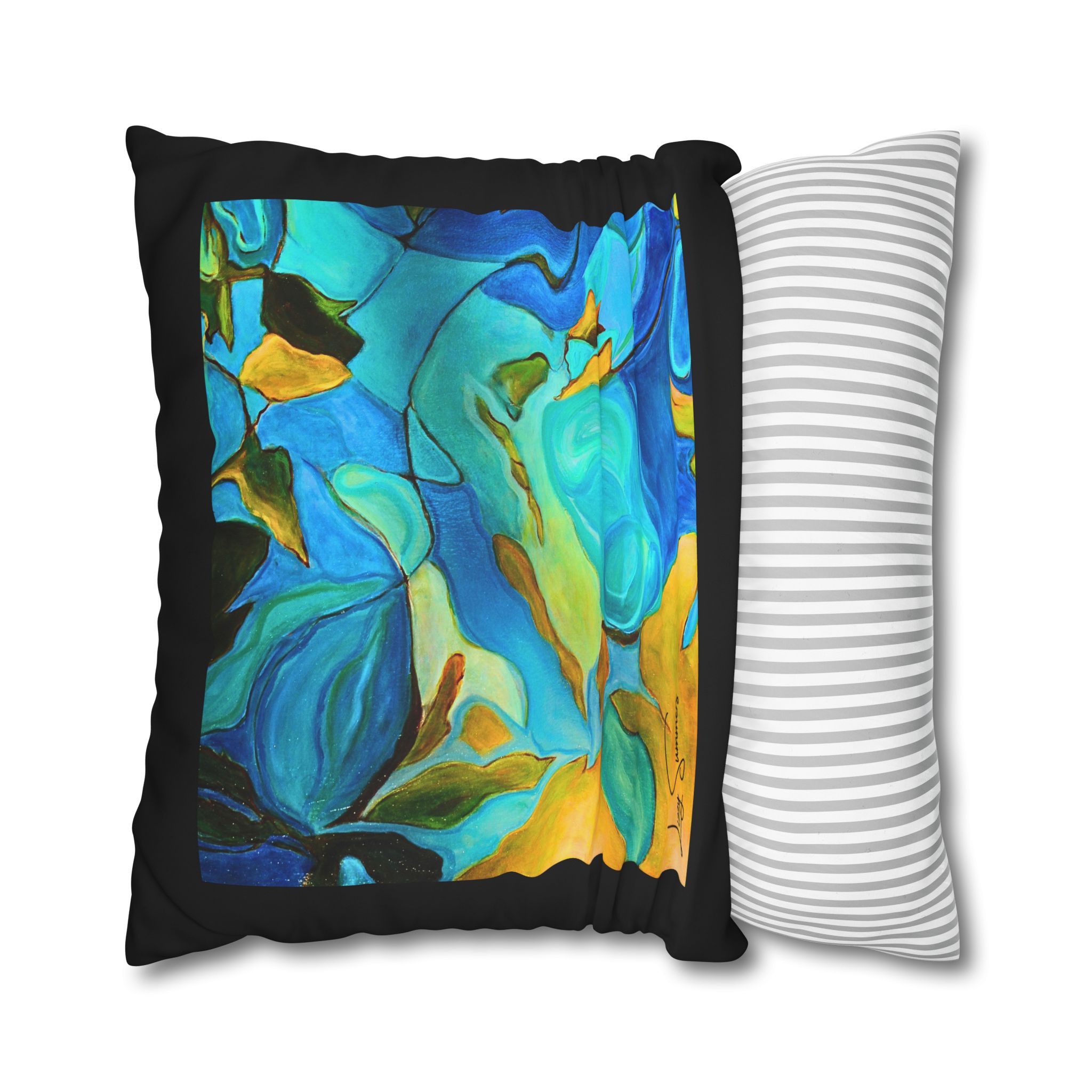 Canvas Pillowcase —River Muse Yellow, Blue and Green - Image 22