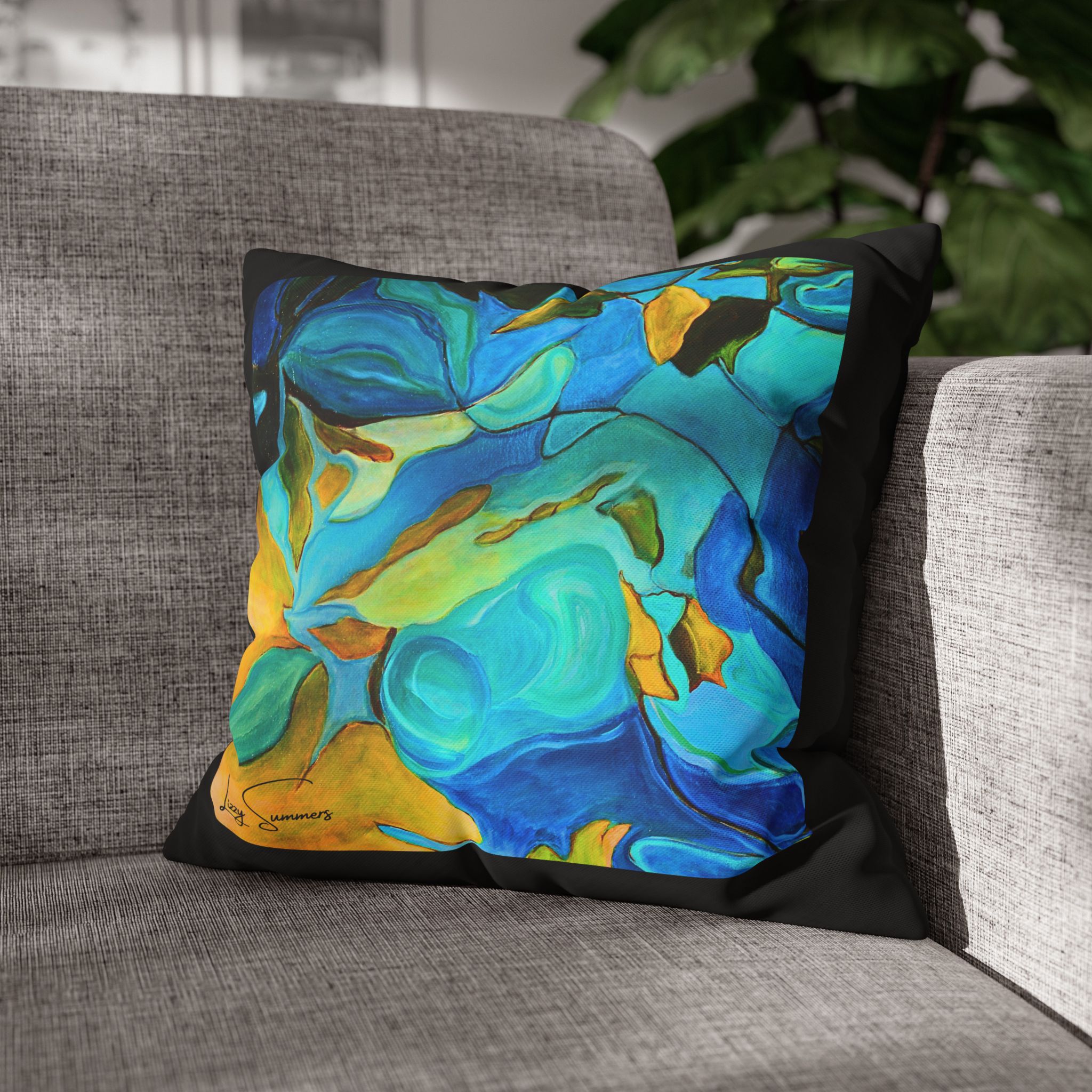 Canvas Pillowcase —River Muse Yellow, Blue and Green - Image 5