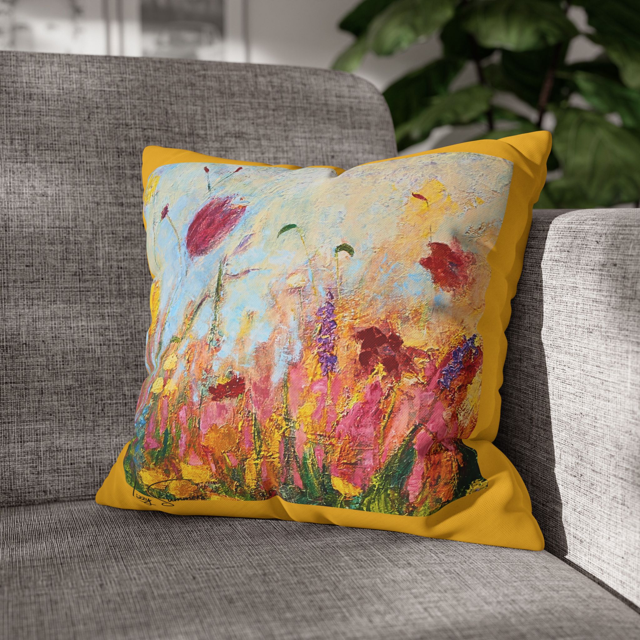 Floral Canvas Pillowcase — Painted Wildflowers on Yellow - Image 5