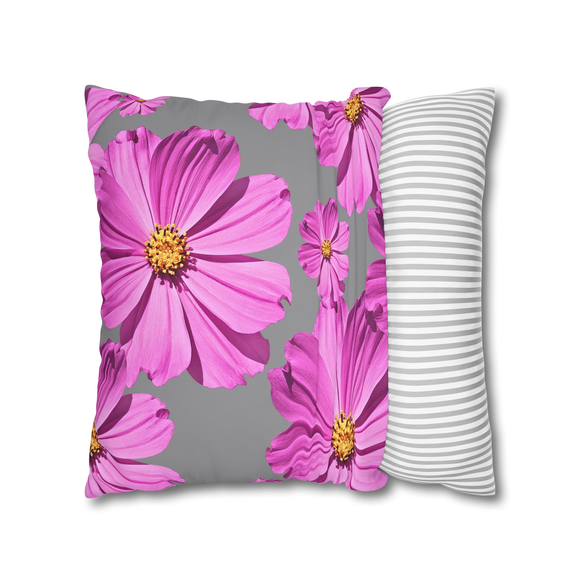 Floral Canvas Pillowcase — Pink Cosmos on grey - Image 14