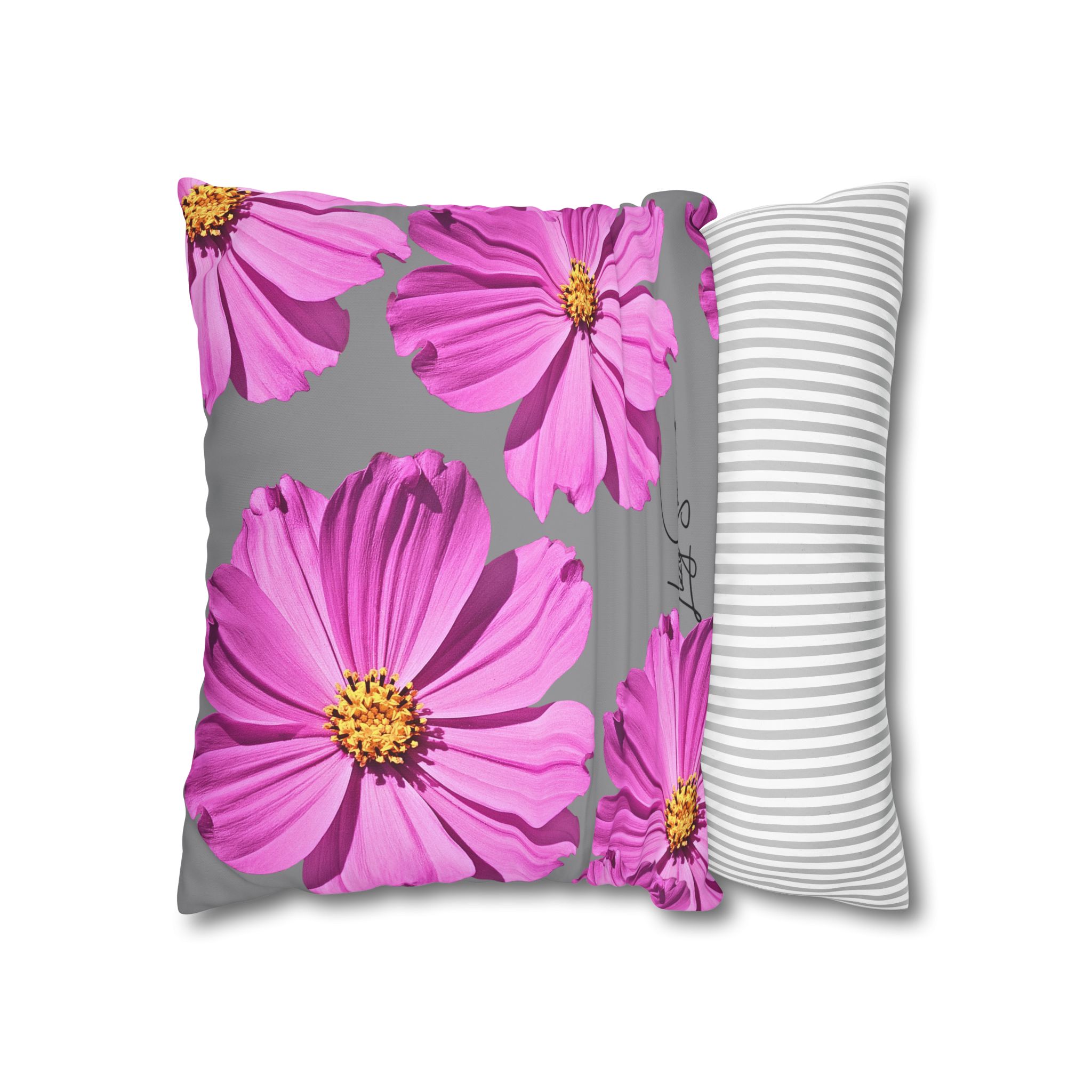 Floral Canvas Pillowcase — Pink Cosmos on grey - Image 7