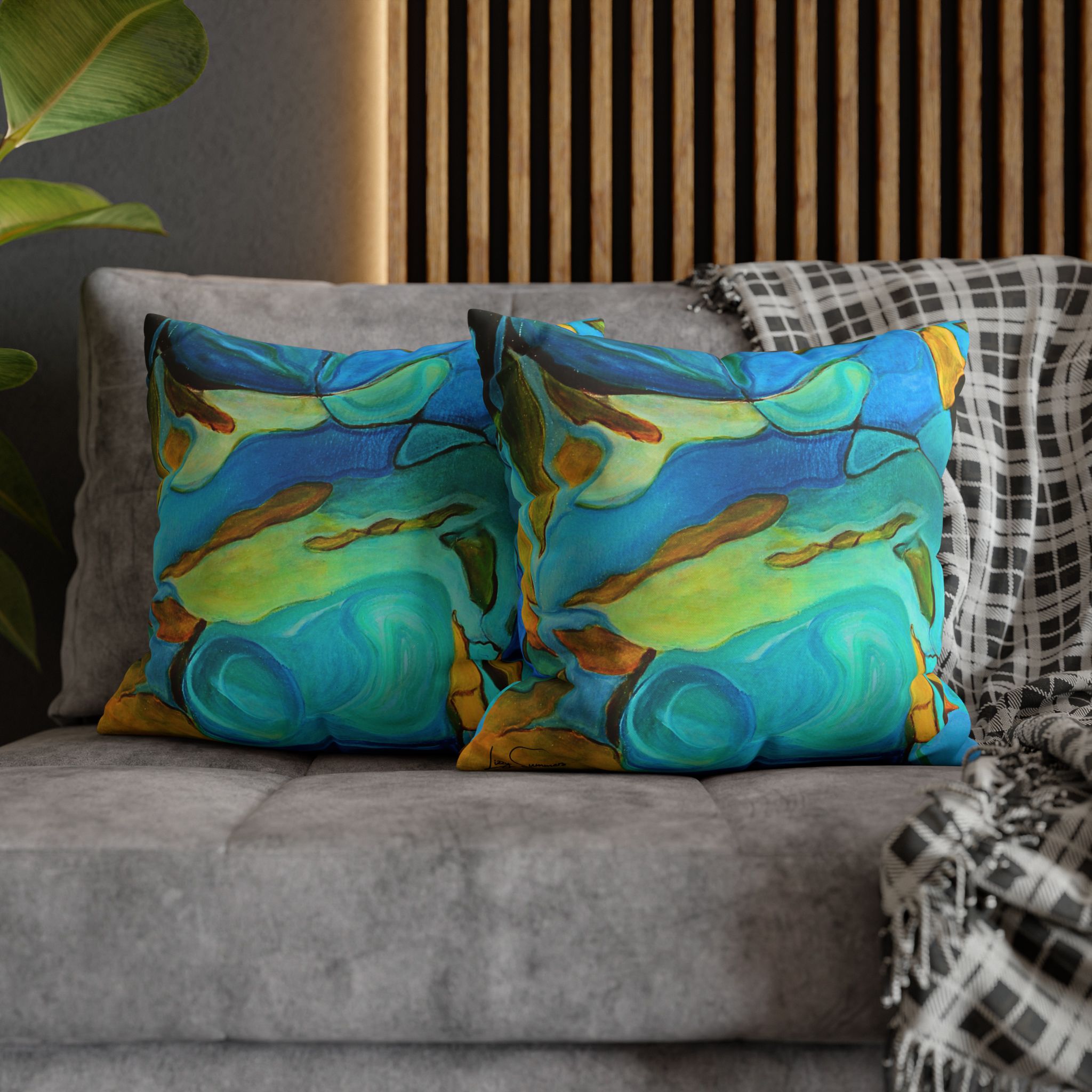 Canvas Pillowcase —River Muse Yellow, Blue and Green - Image 11