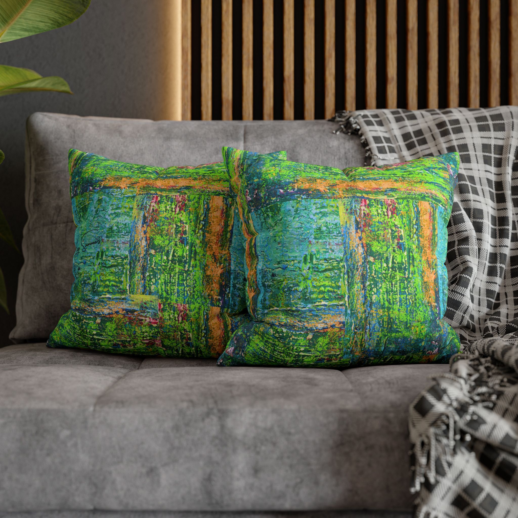 Abstract Canvas Pillowcase — Shimmering Neon Green - Image 6