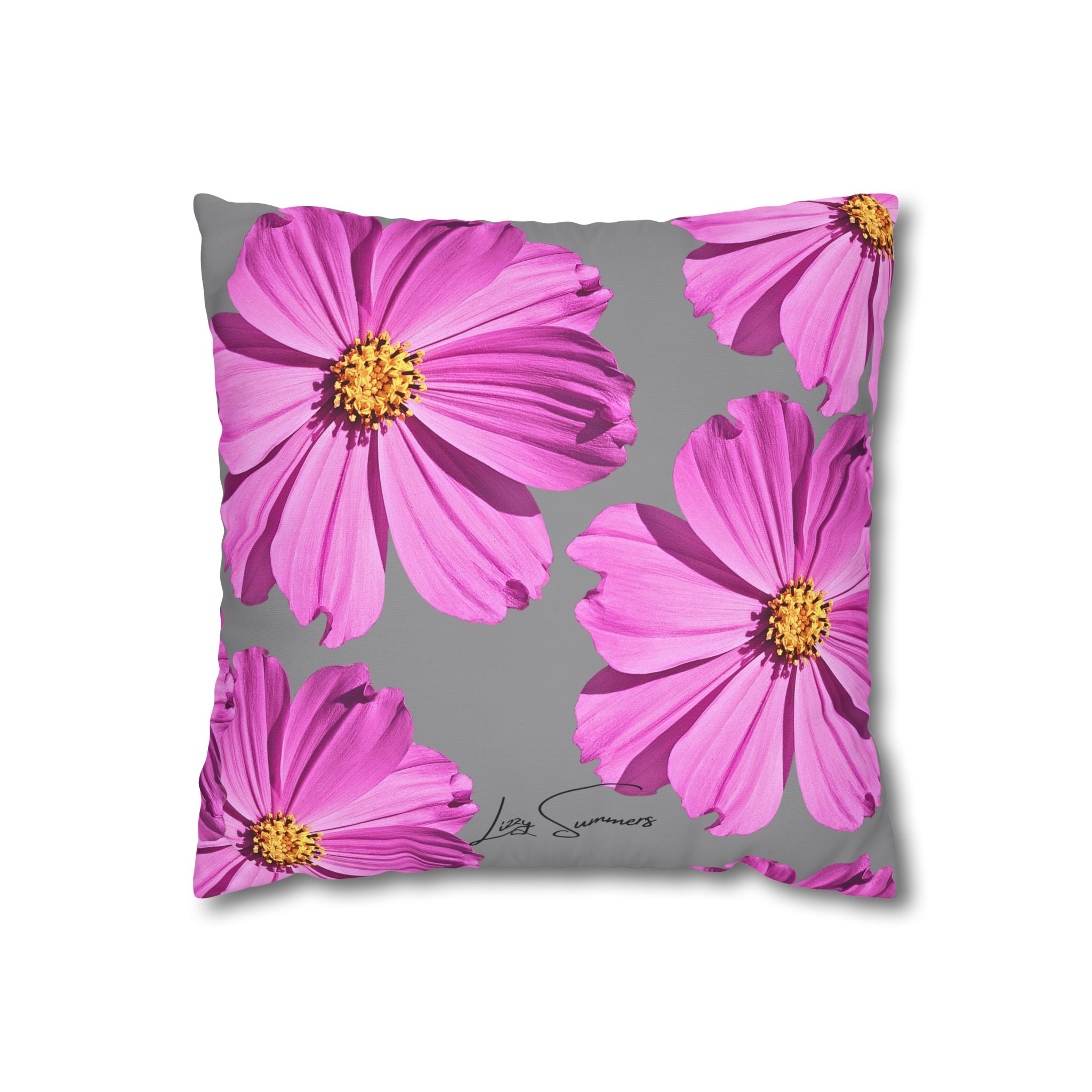 Floral Canvas Pillowcase — Pink Cosmos on grey - Image 4
