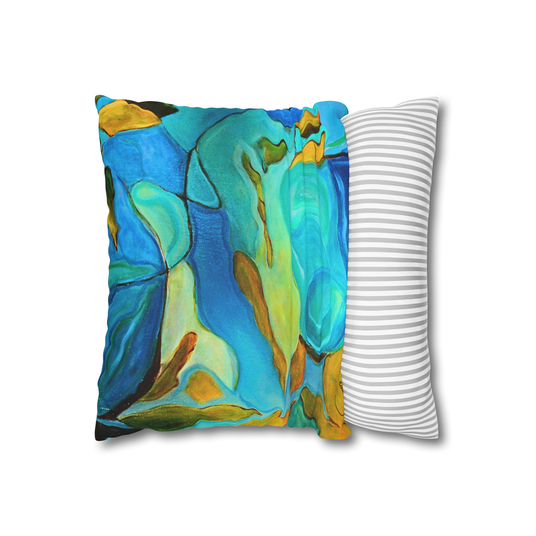 Canvas Pillowcase —River Muse Yellow, Blue and Green - Image 2