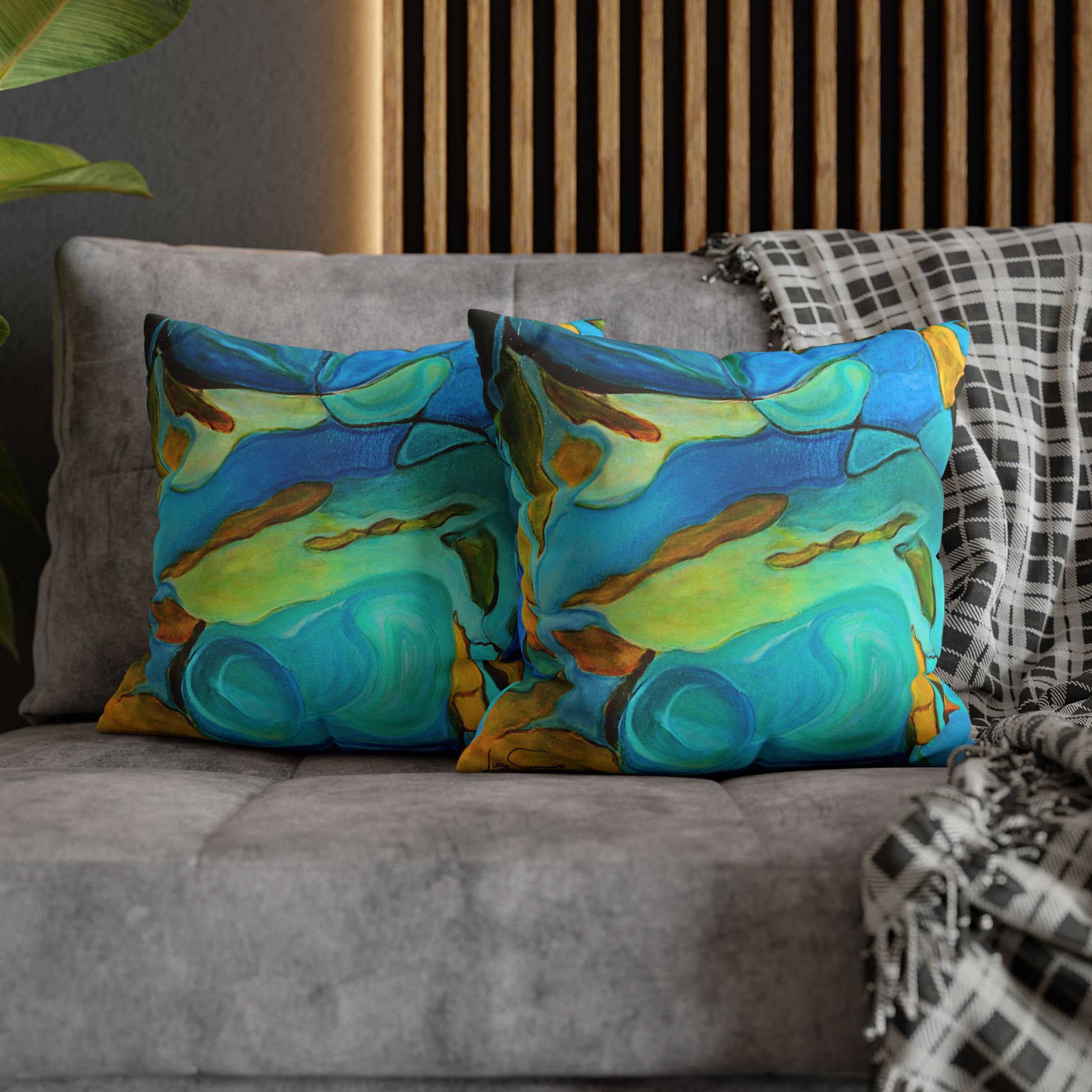 Canvas Pillowcase —River Muse Yellow, Blue and Green - Image 6