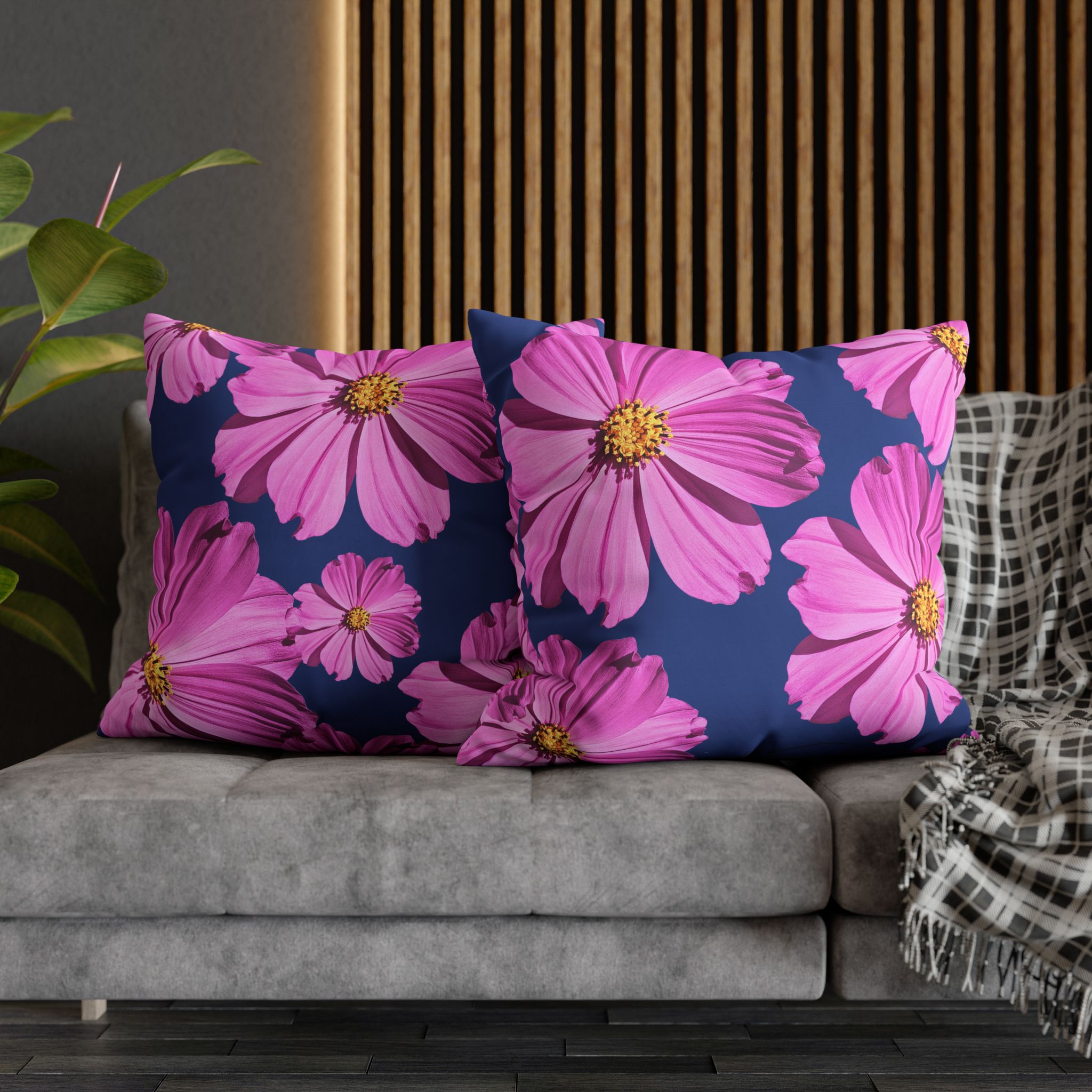 Floral Canvas Pillowcase — Pink Cosmos on blue - Image 26