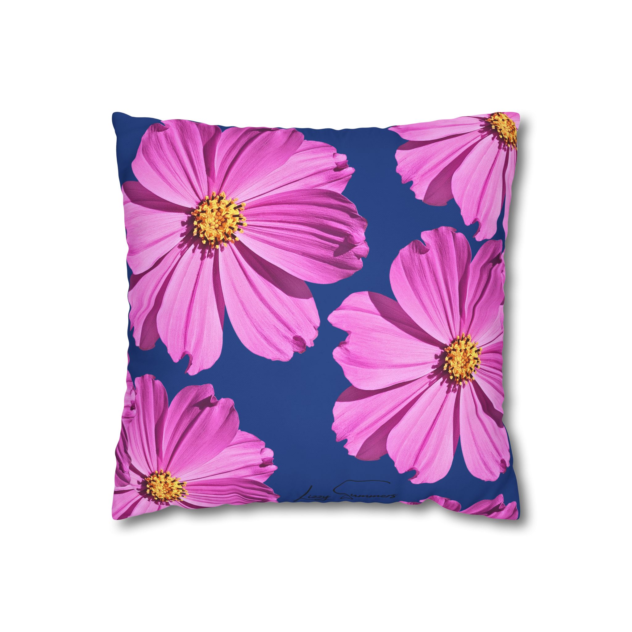 Floral Canvas Pillowcase — Pink Cosmos on blue - Image 4