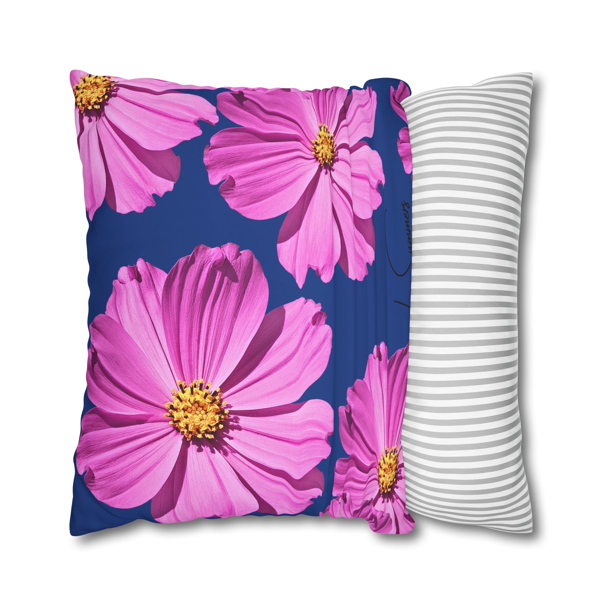 Floral Canvas Pillowcase — Pink Cosmos on blue - Image 22