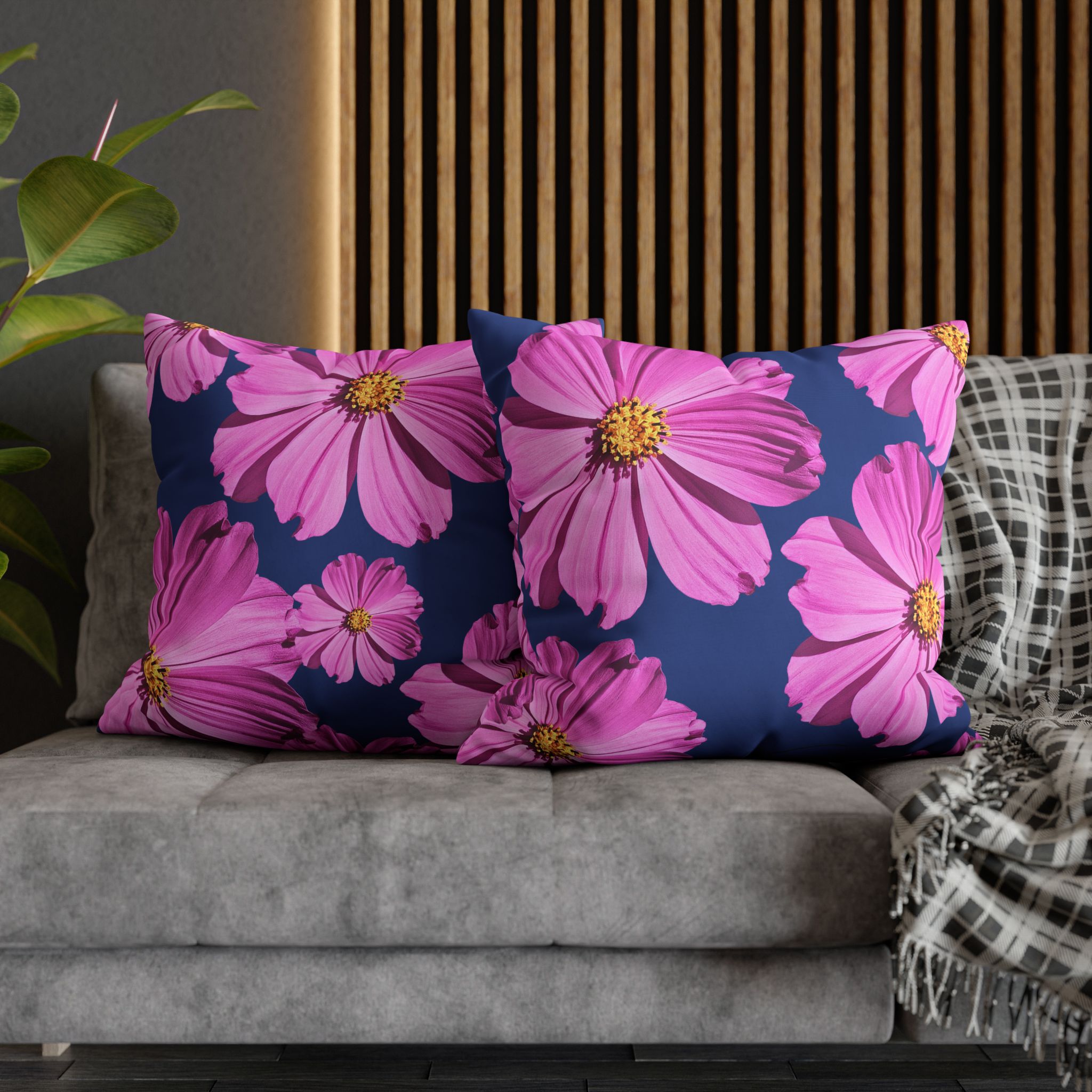 Floral Canvas Pillowcase — Pink Cosmos on blue - Image 21