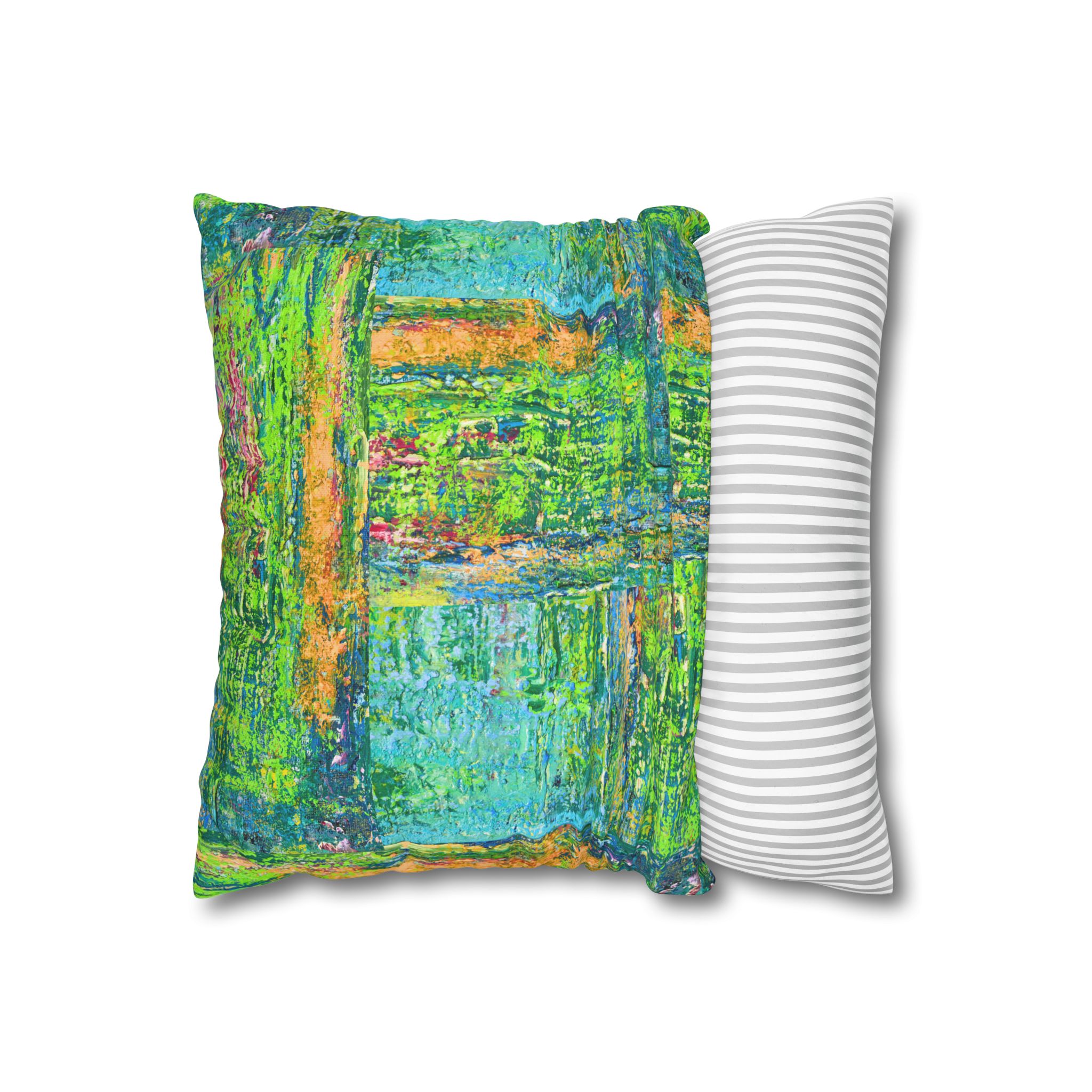 Abstract Canvas Pillowcase — Shimmering Neon Green - Image 2