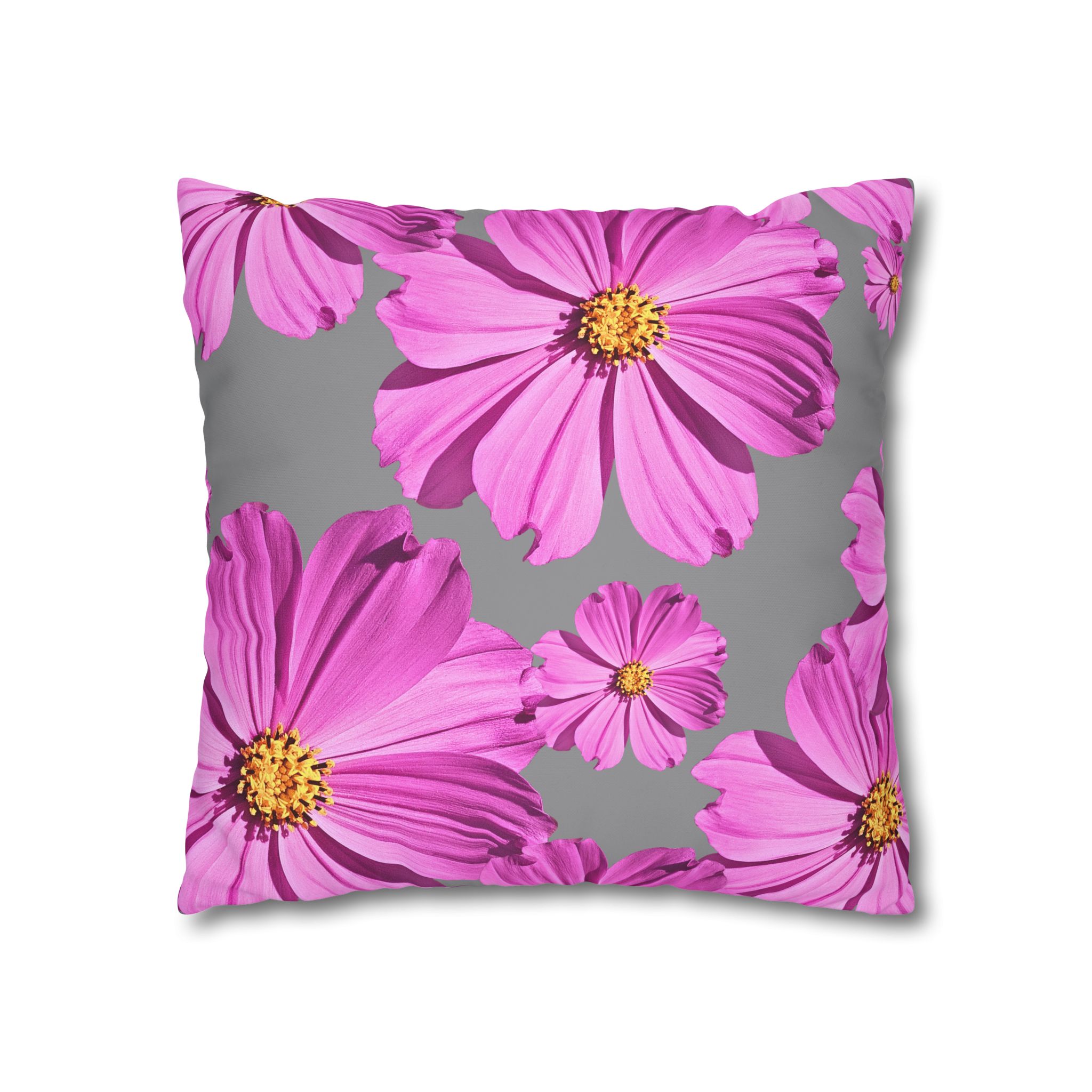Floral Canvas Pillowcase — Pink Cosmos on grey - Image 8