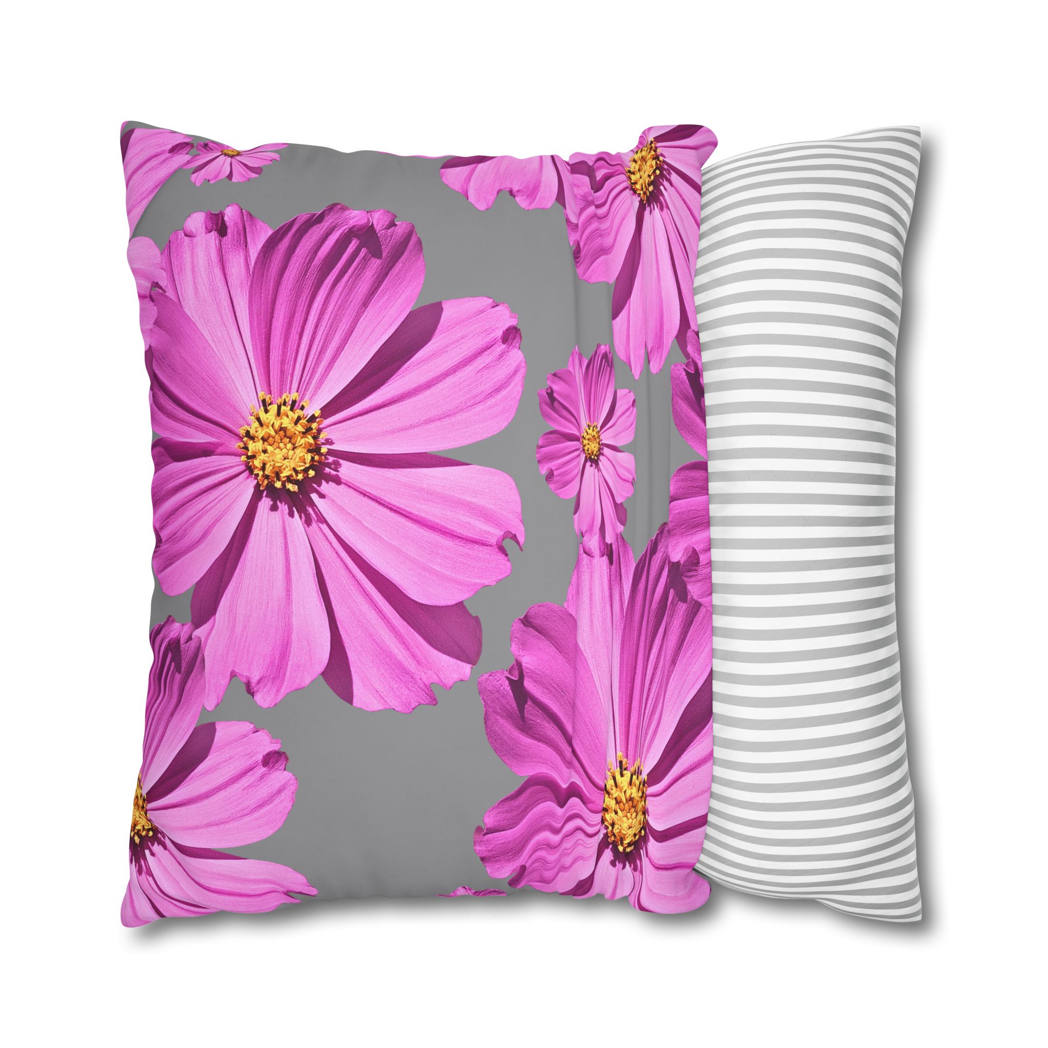 Floral Canvas Pillowcase — Pink Cosmos on grey - Image 24