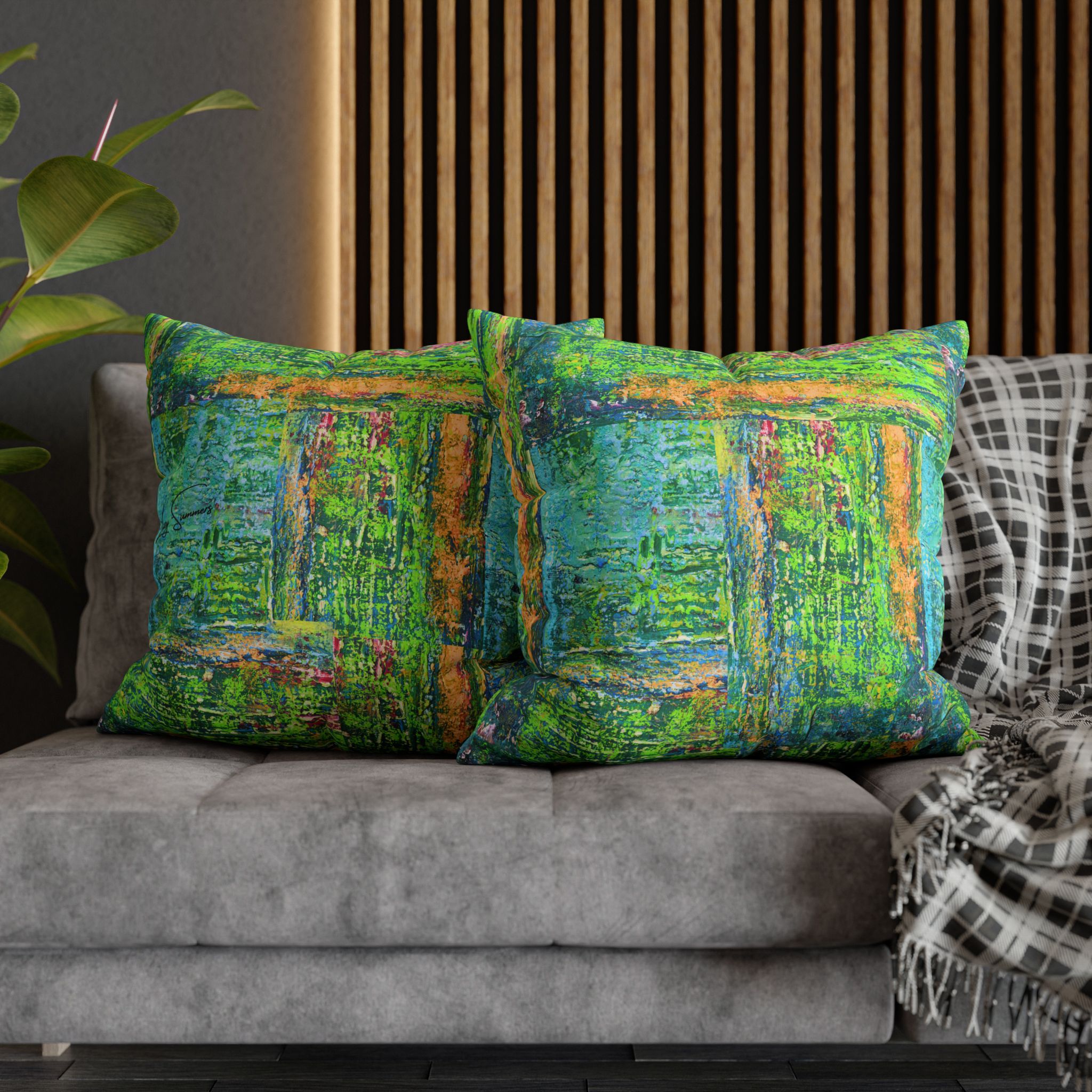 Abstract Canvas Pillowcase — Shimmering Neon Green - Image 23