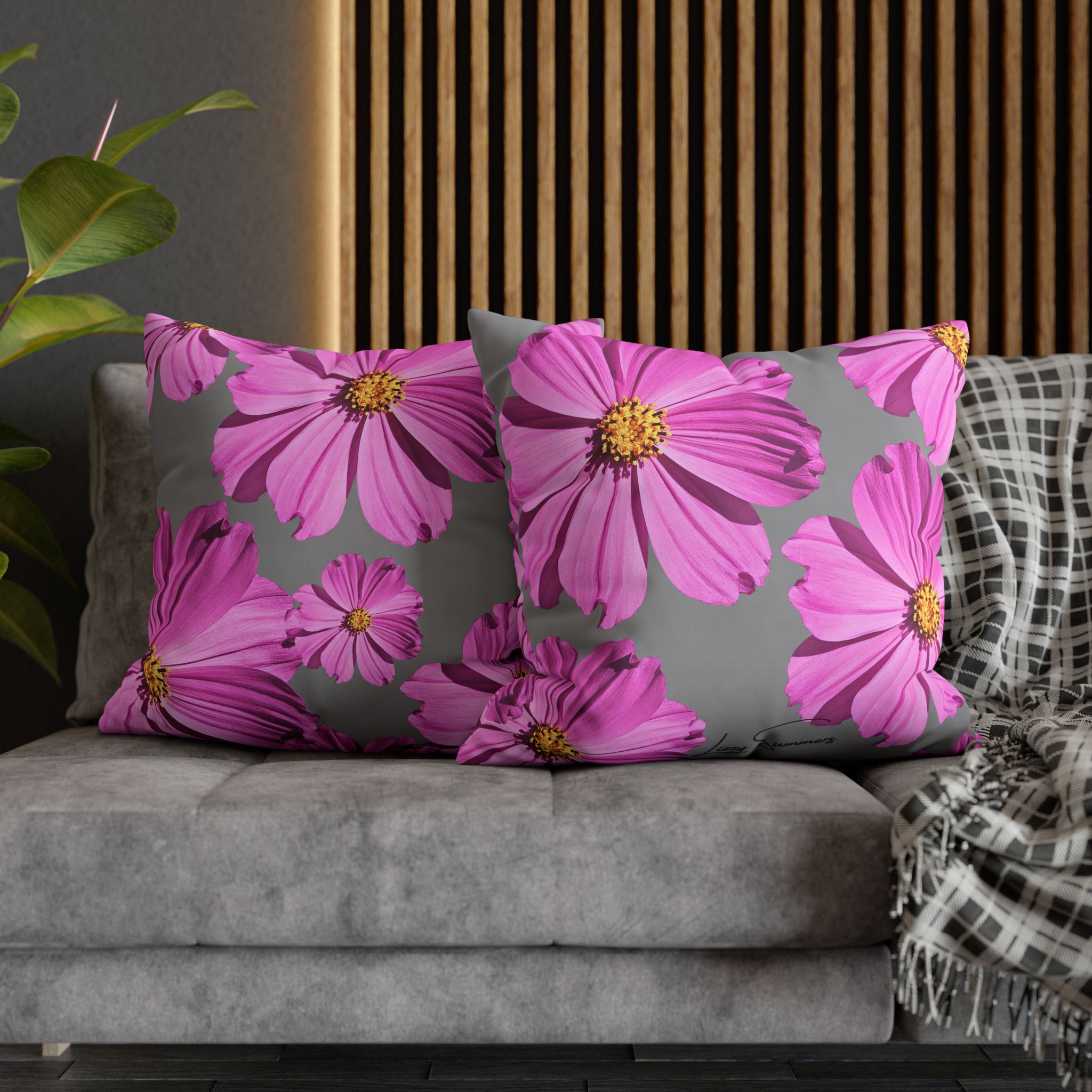 Floral Canvas Pillowcase — Pink Cosmos on grey - Image 21