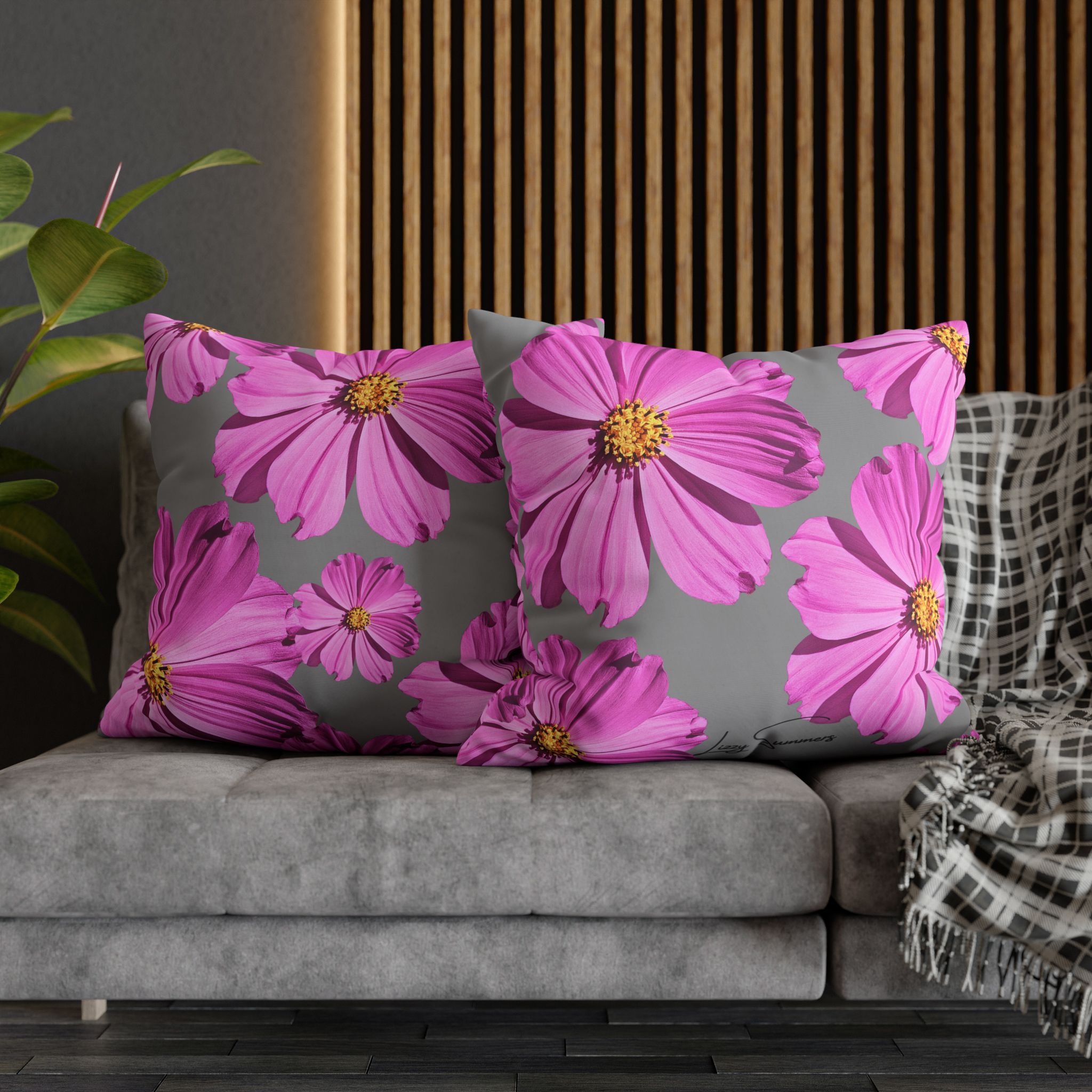 Floral Canvas Pillowcase — Pink Cosmos on grey - Image 26