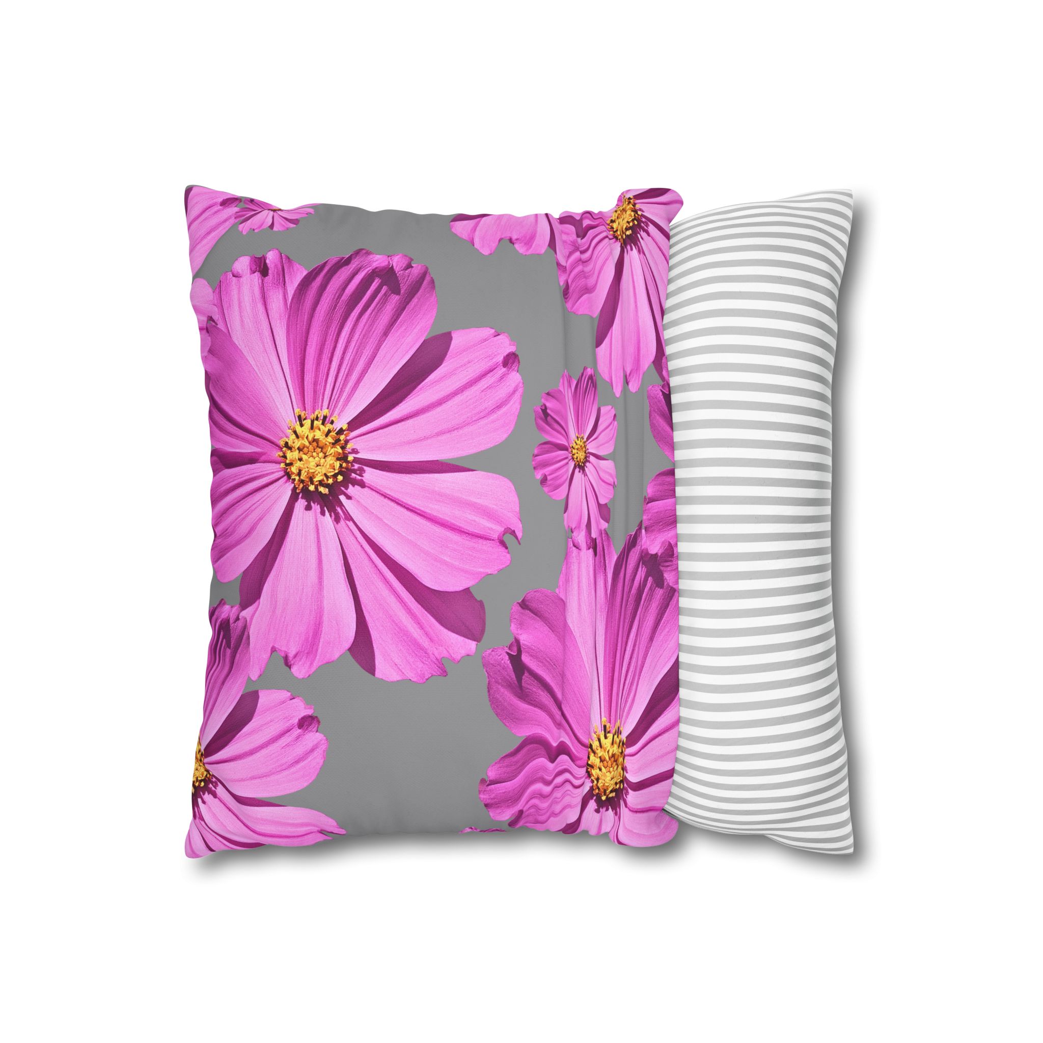Floral Canvas Pillowcase — Pink Cosmos on grey - Image 3