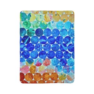 Colorful Fleece Sherpa Blanket - Cozy Vibrant Blue, Orange and Green Circles