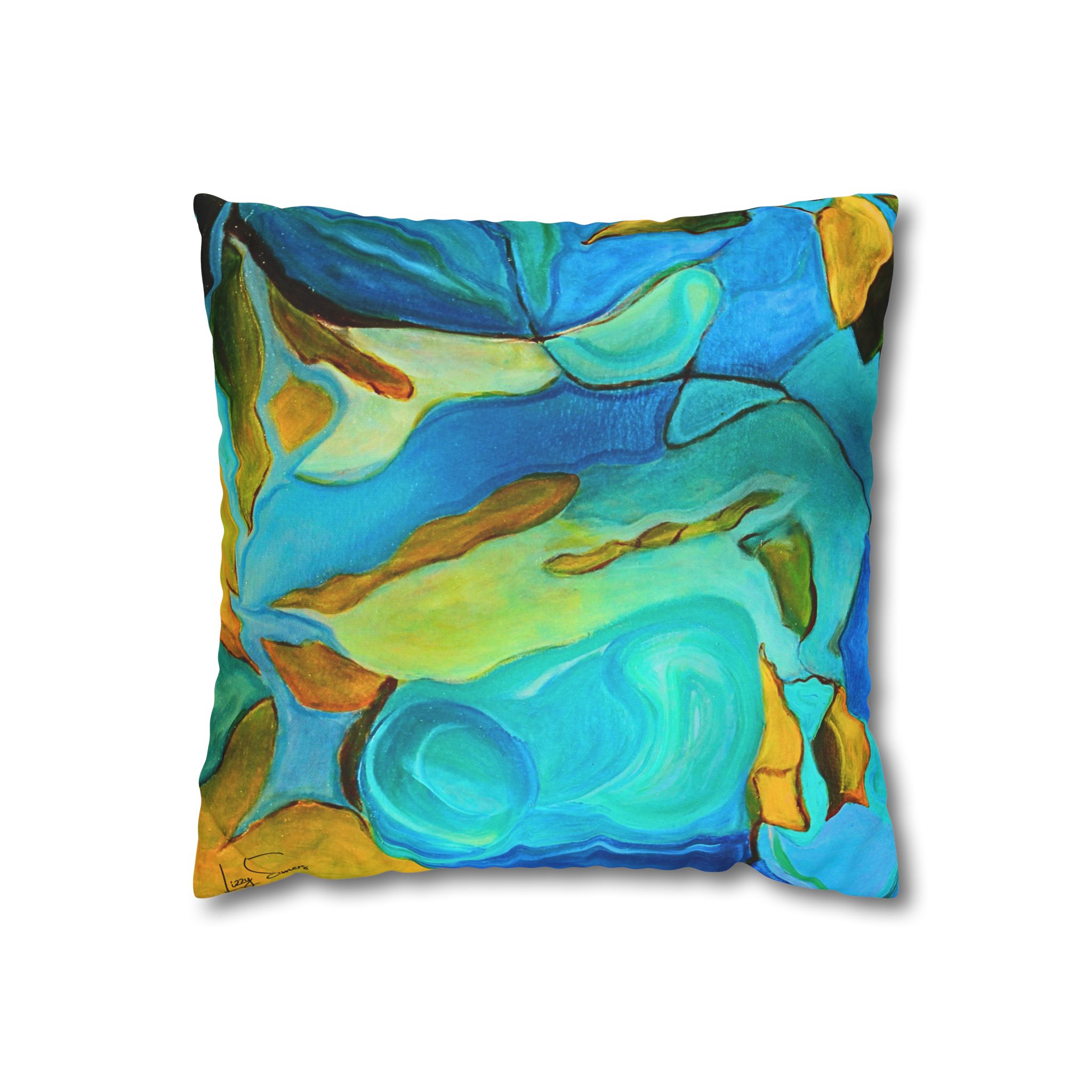 Canvas Pillowcase —River Muse Yellow, Blue and Green - Image 4