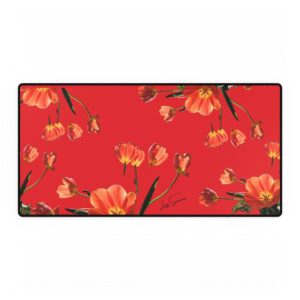 Desk Mat Desk Pad Tulips on Red