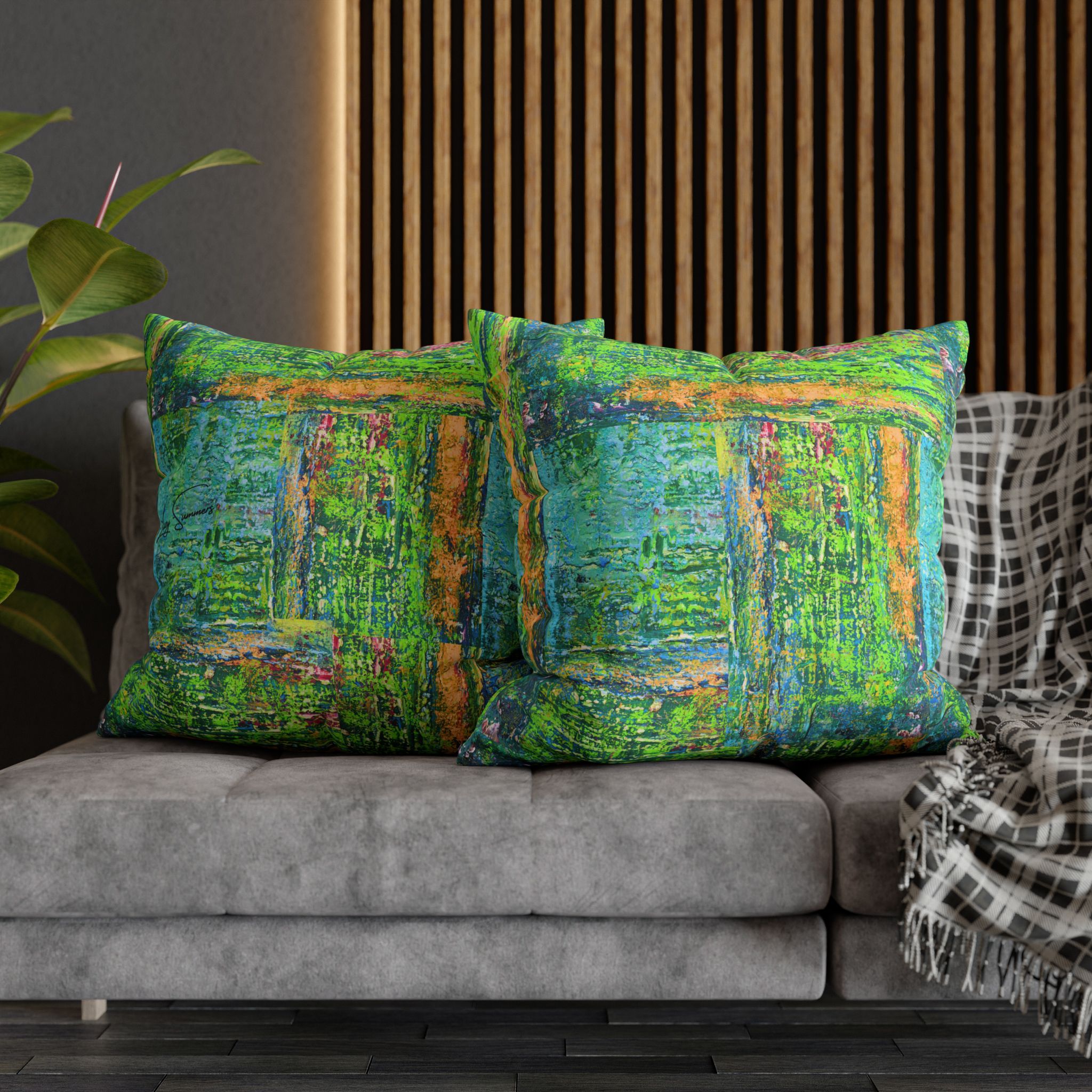 Abstract Canvas Pillowcase — Shimmering Neon Green - Image 29