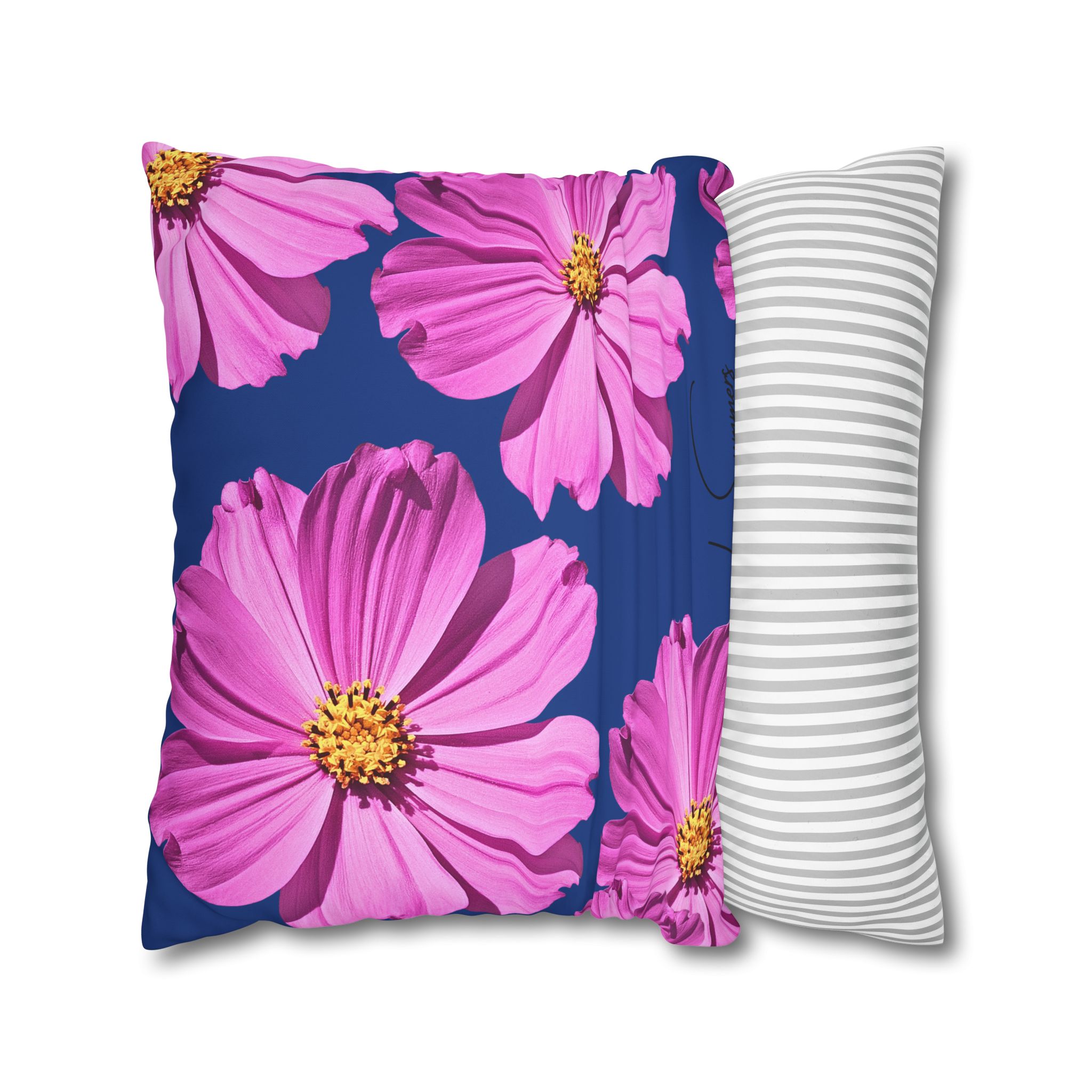 Floral Canvas Pillowcase — Pink Cosmos on blue - Image 17