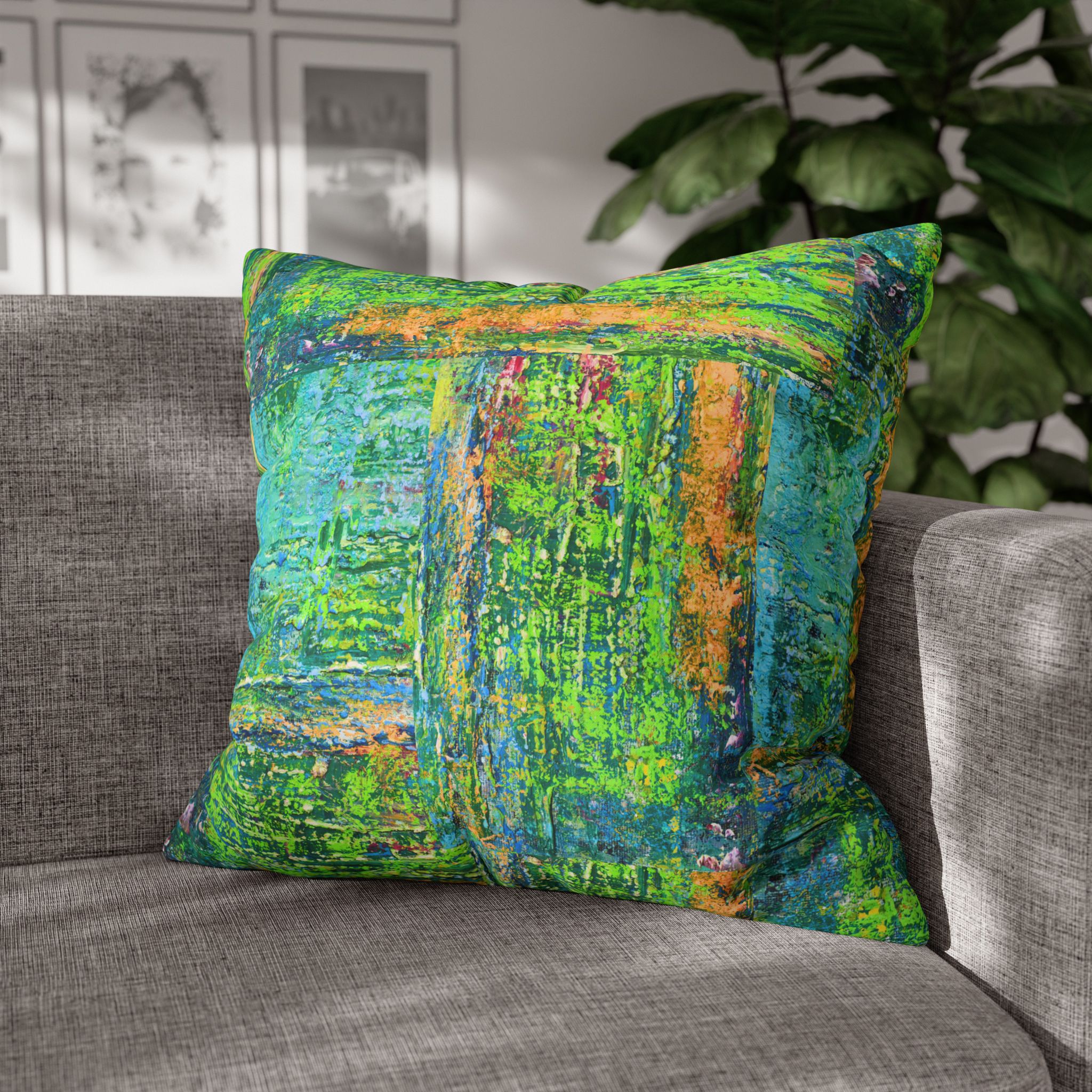 Abstract Canvas Pillowcase — Shimmering Neon Green - Image 24